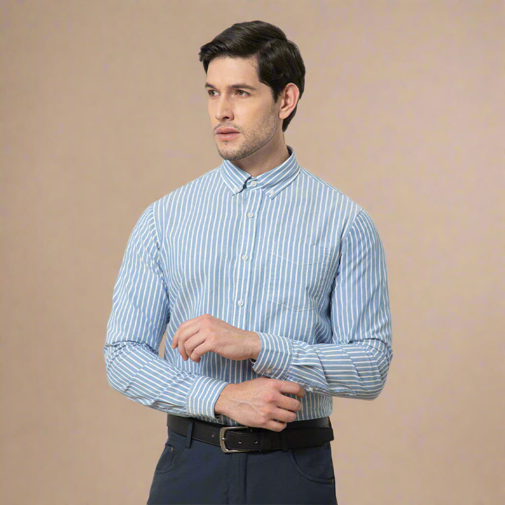 Regal Oxford Stripe Shirt In Denim Blue