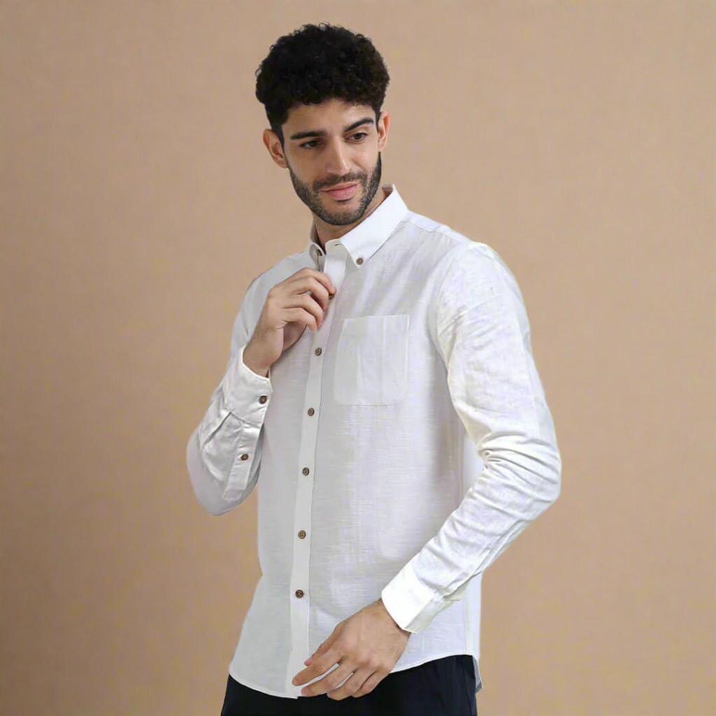 Breeze Linen Full Sleeves Shirt In Ivory