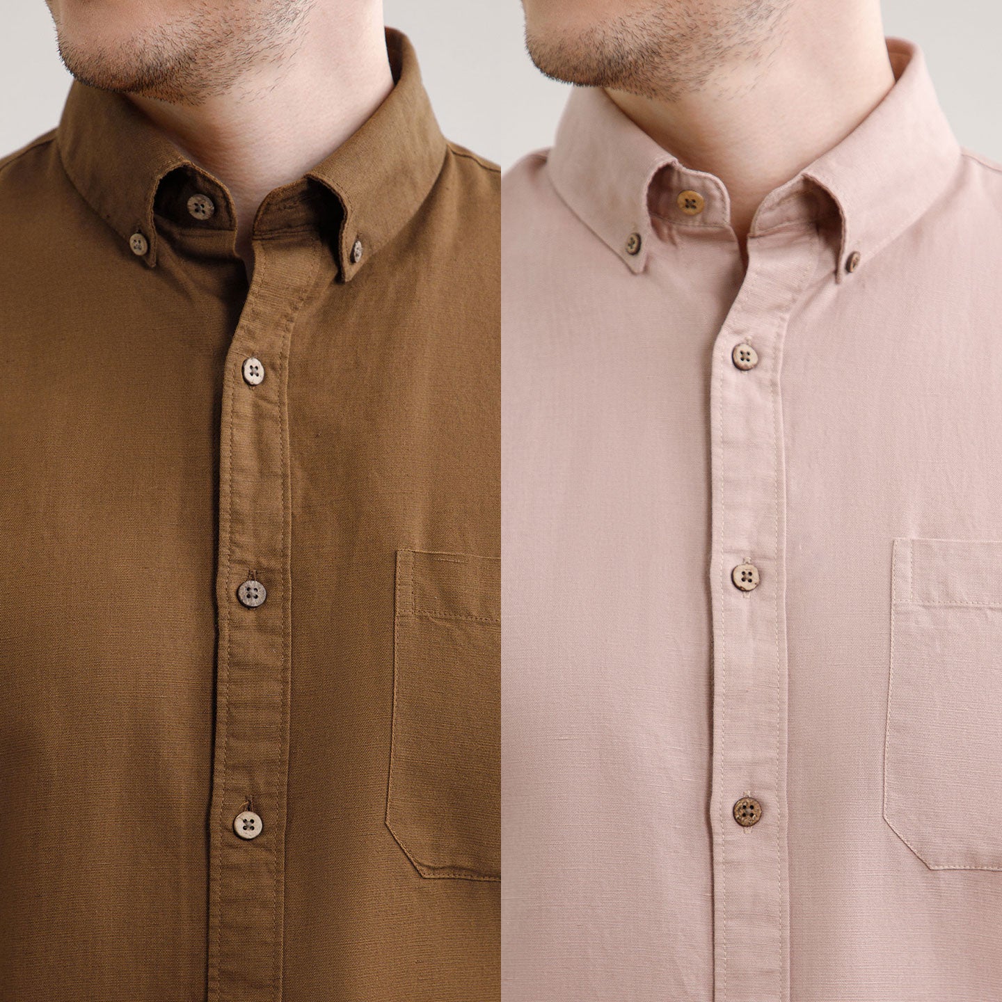 The Best Sellers of Breeze Linen Full Sleeves - 2 Shirt Pack - Mocha & Wood Rose