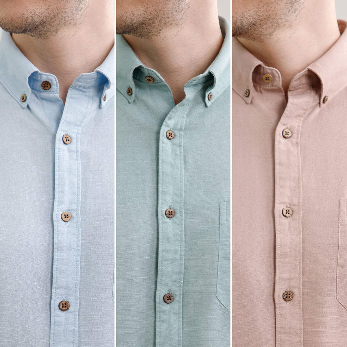 The Best-Sellers of Breeze Linen Full Sleeves - 3 Shirt Pack - Baby Blue, Seaweed & Wood Rose