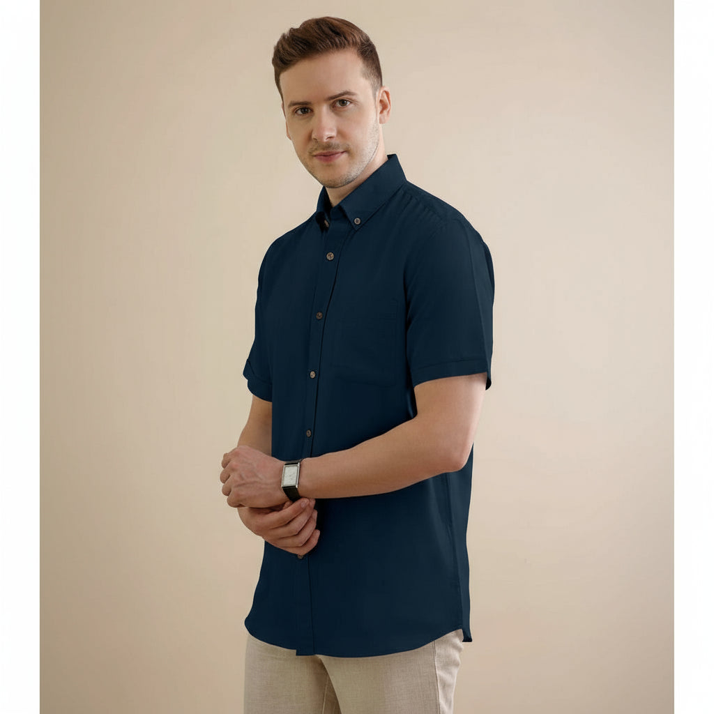 Breeze Linen Half Sleeves Shirt in Navy Saphire