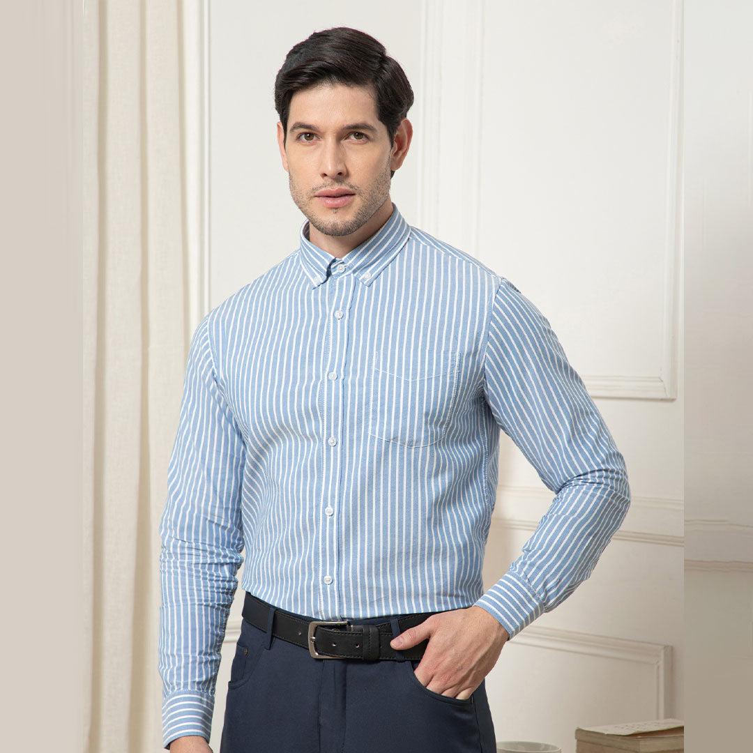 Regal Oxford Stripe Shirt In Denim Blue