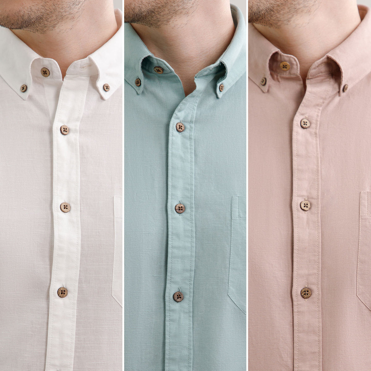 The Best-Sellers of Breeze Linen Full Sleeves - 3 Shirt Pack - Ivory, Seaweed & Wood Rose