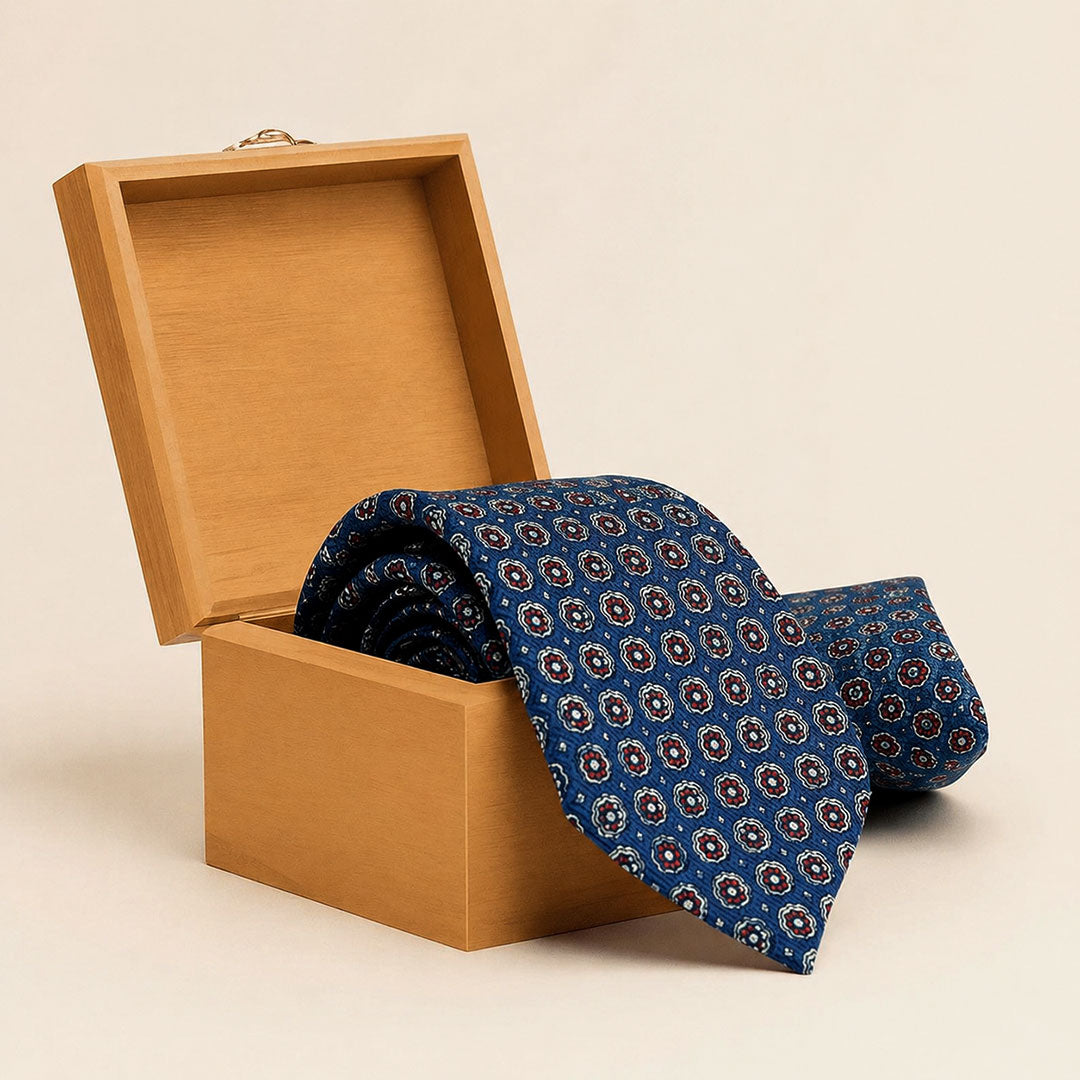 Duke Coins Handmade Tie & Pocket Square in Cobalt/Wine