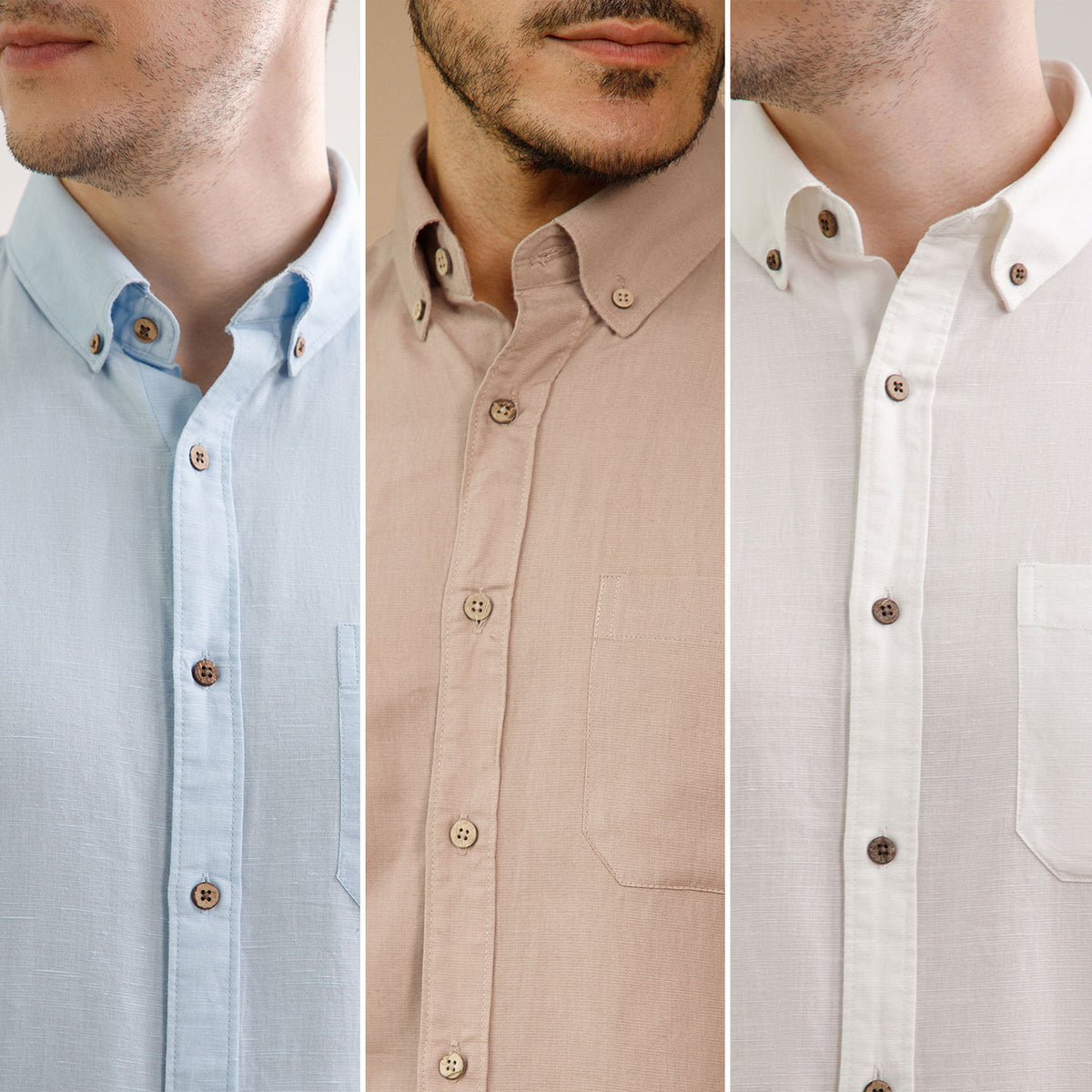 The Best-Sellers of Breeze Linen Half Sleeves - 3 Shirt Pack - Powder Blue, Velvet rose & Snow
