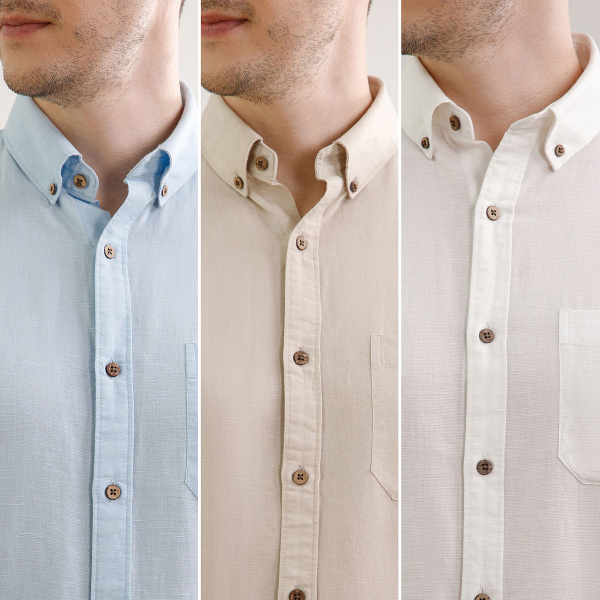 The Best-Sellers of Breeze Linen Half Sleeves - 3 Shirt Pack - Powder Blue, Sand & Snow