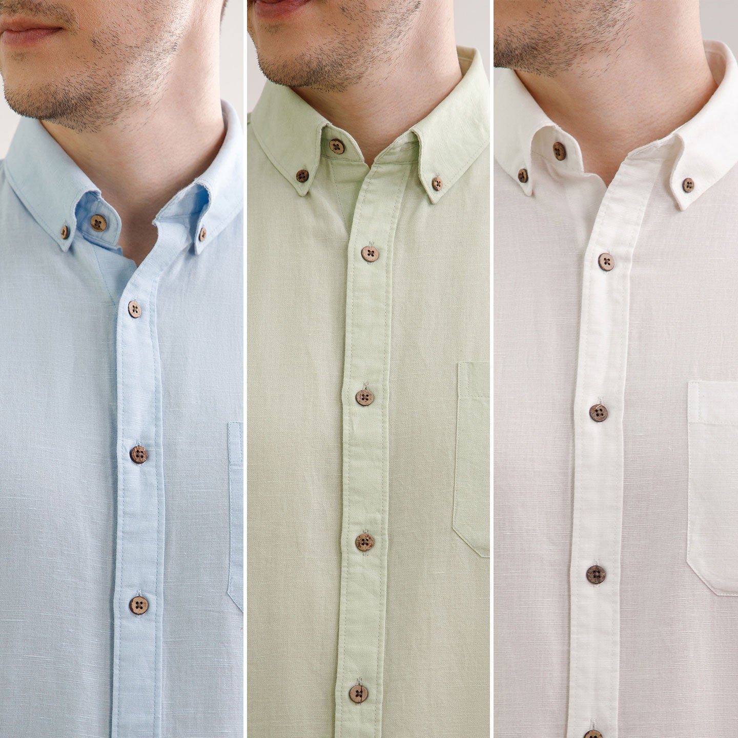 The Best-Sellers of Breeze Linen Half Sleeves - 3 Shirt Pack - Powder Blue, Grass & Snow