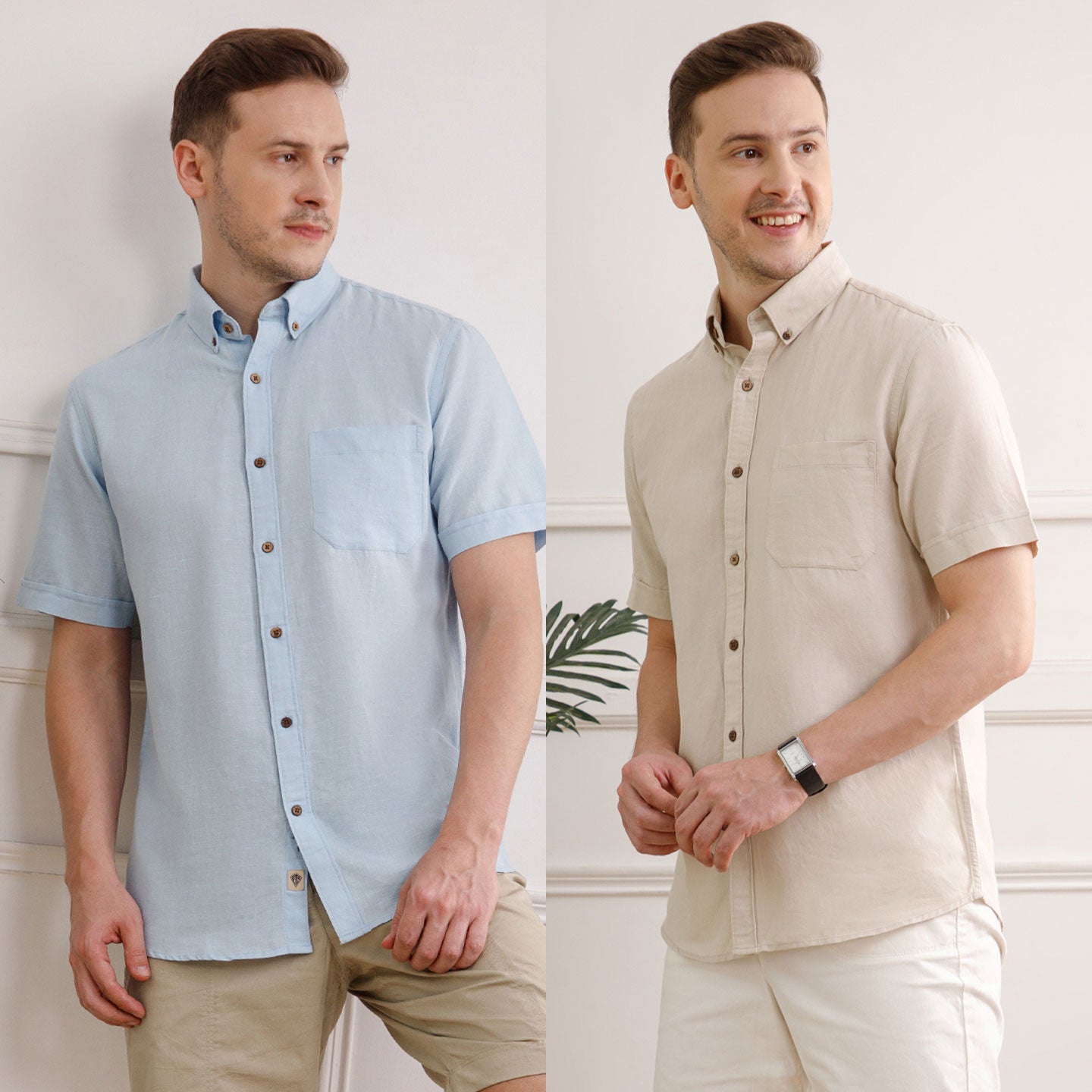 The Best-Sellers of Breeze Linen Half Sleeves - 2 Shirt Pack - Powder Blue & Sand