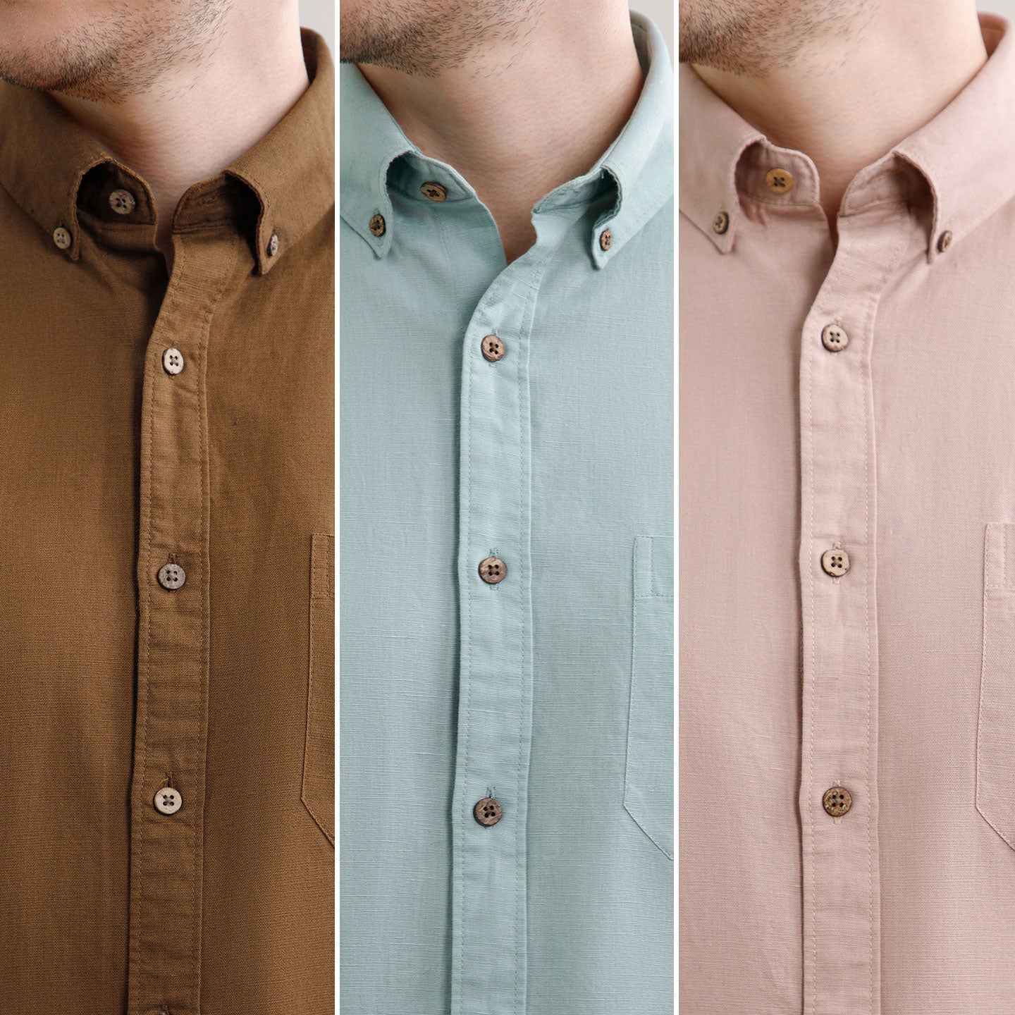 The Best-Sellers of Breeze Linen Full Sleeves - 3 Shirt Pack - Mocha, Seaweed & Wood Rose