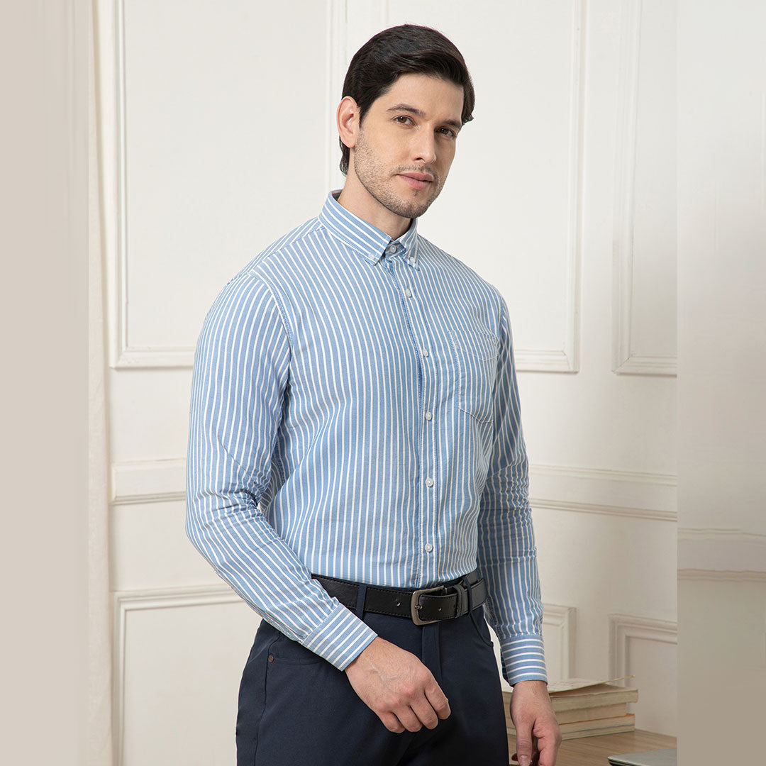 Regal Oxford Stripe Shirt In Denim Blue