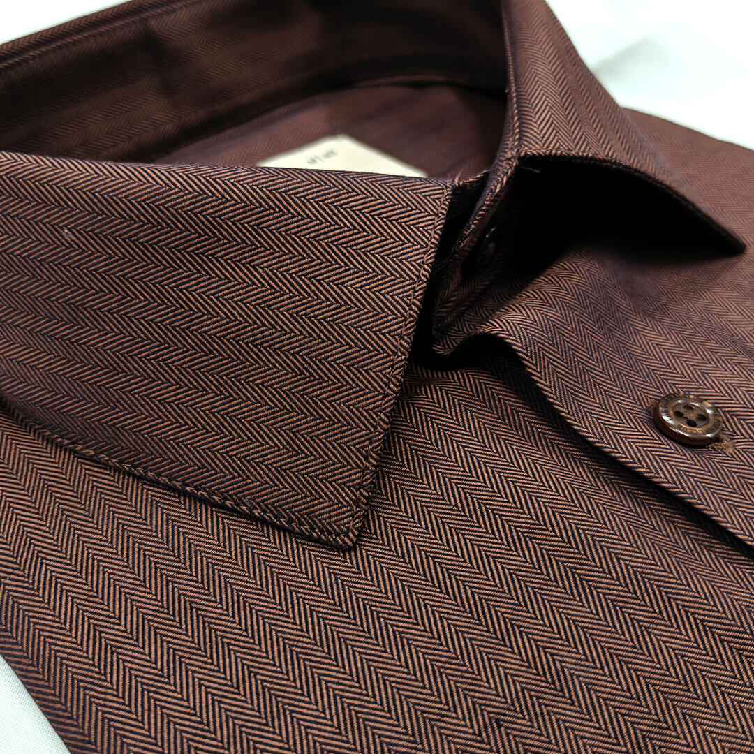 Imperial Herringbone 2 Ply Giza Shirt In Ash Brown