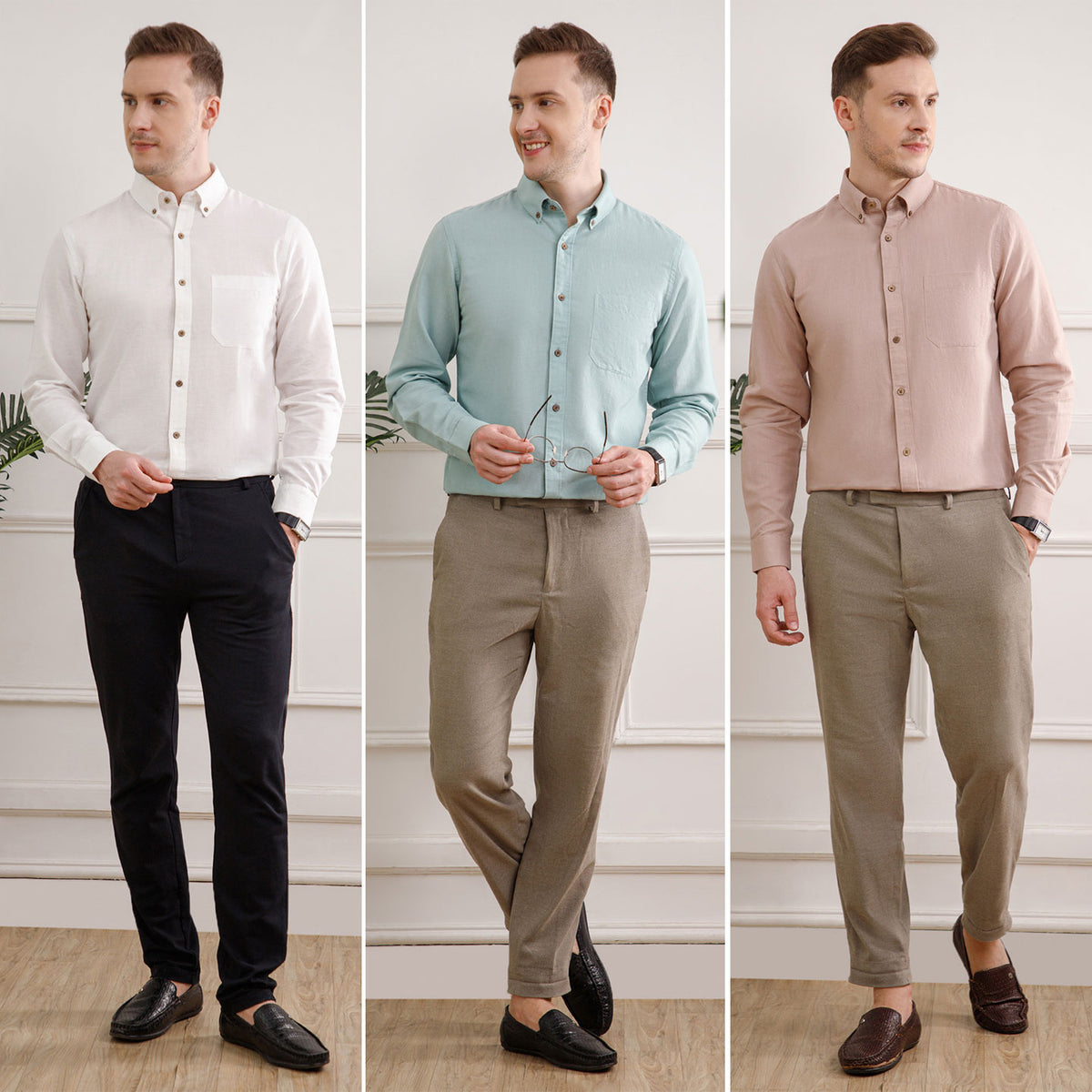 The Best-Sellers of Breeze Linen Full Sleeves - 3 Shirt Pack - Ivory, Seaweed & Wood Rose
