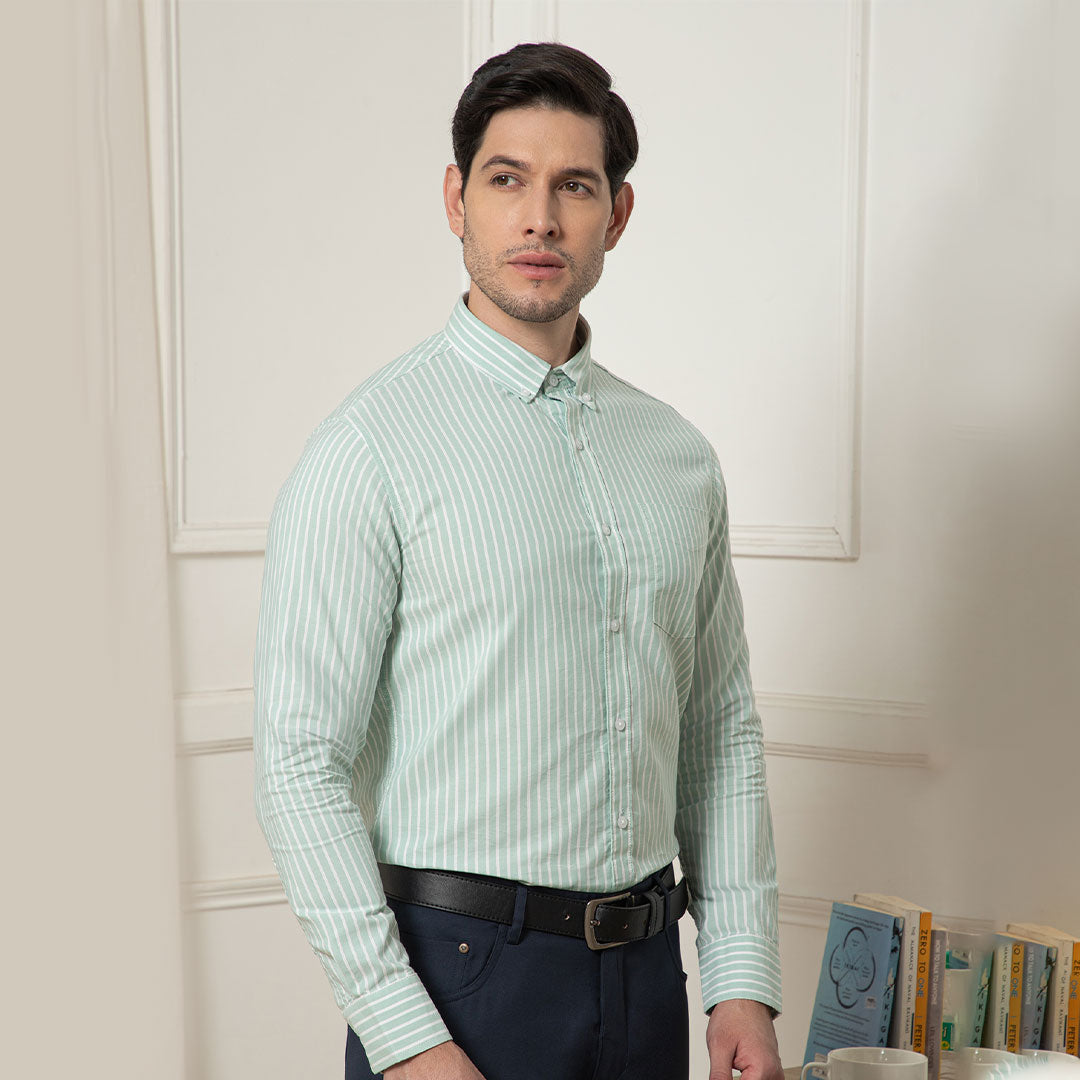 Buy Men Regal Oxford Stripe Shirt In Sage Online The Formal Club