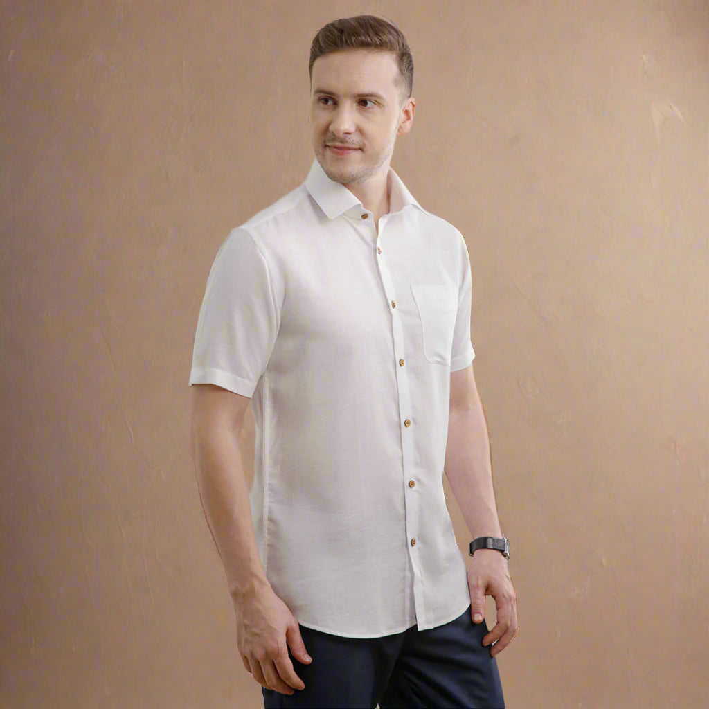 Earthy Hemp Half Sleeves Shirt in Snow