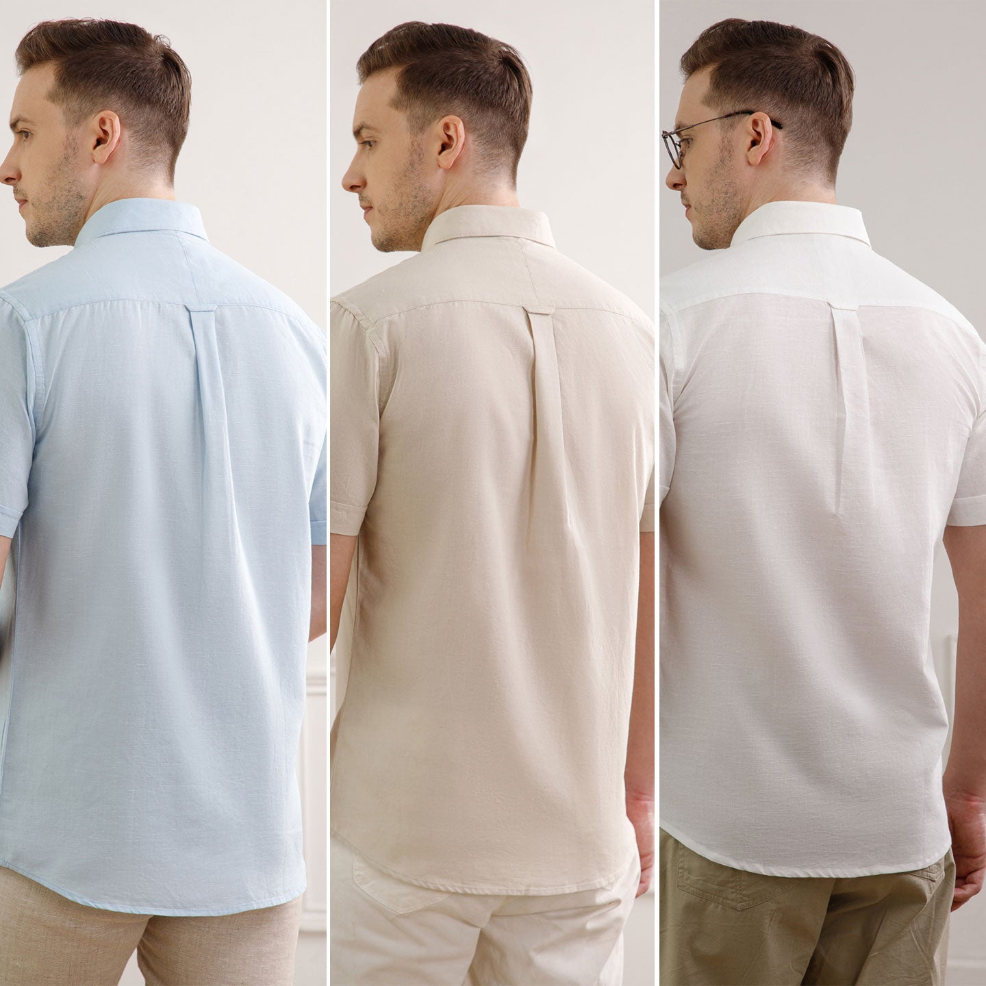 The Best-Sellers of Breeze Linen Half Sleeves - 3 Shirt Pack - Powder Blue, Sand & Snow
