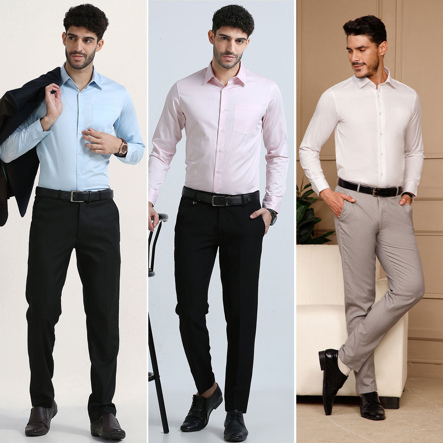 The Best-Sellers of Giza Cotton - 3 Shirt Pack - Ice Blue, Powder Pink & Snow