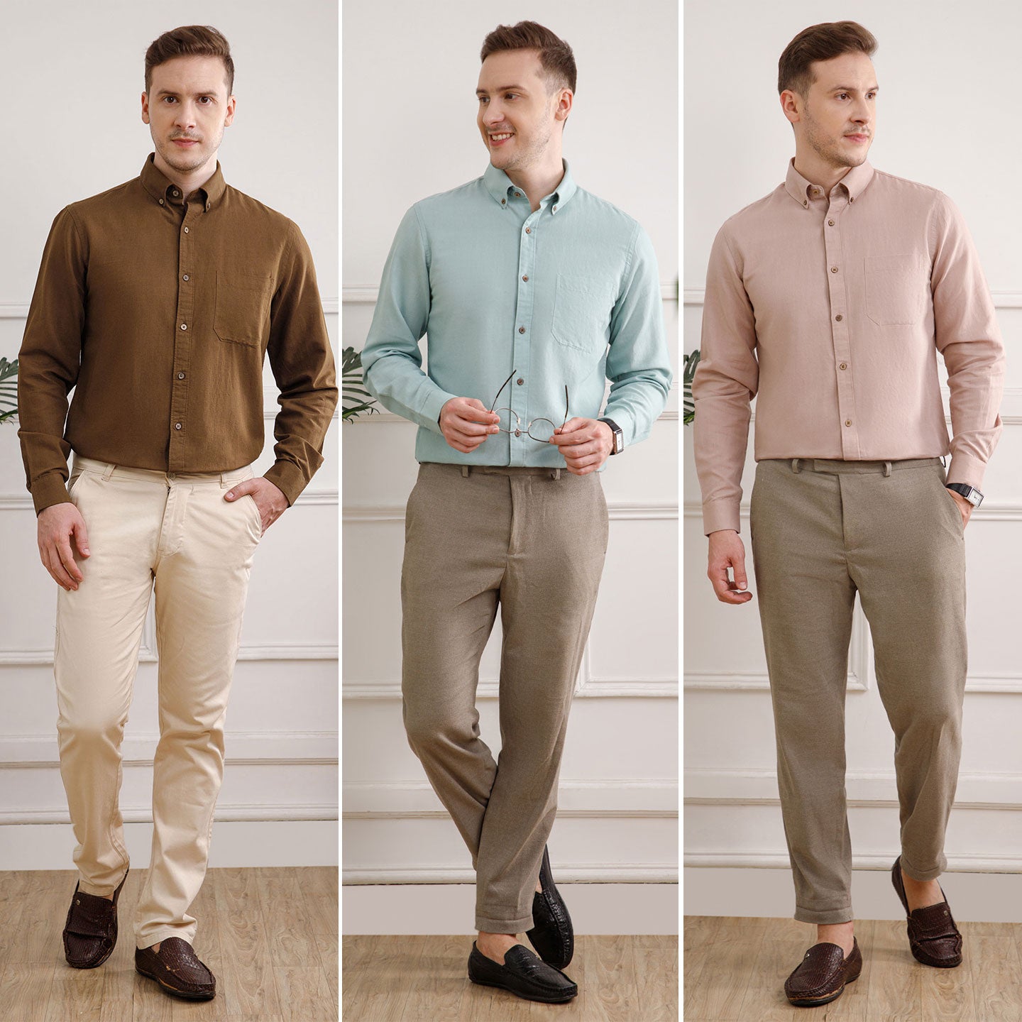 The Best-Sellers of Breeze Linen Full Sleeves - 3 Shirt Pack - Mocha, Seaweed & Wood Rose