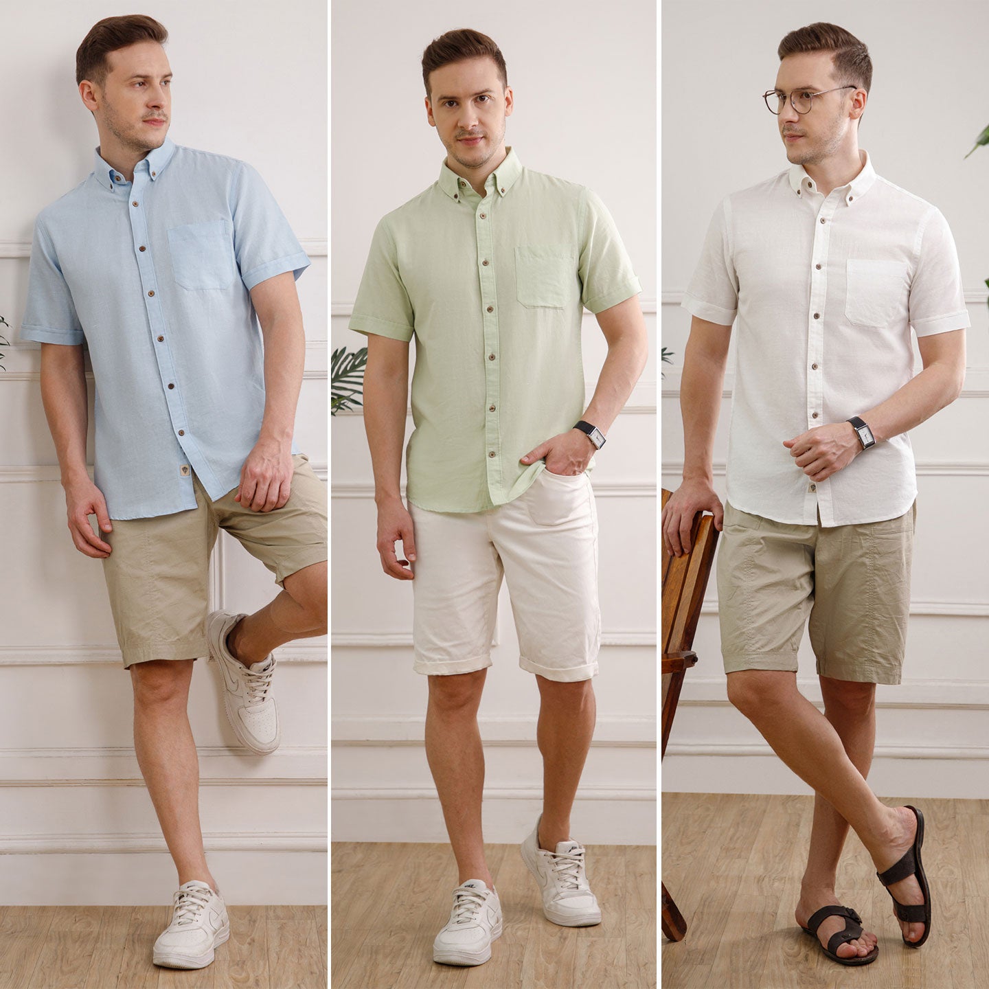The Best-Sellers of Breeze Linen Half Sleeves - 3 Shirt Pack - Powder Blue, Grass & Snow
