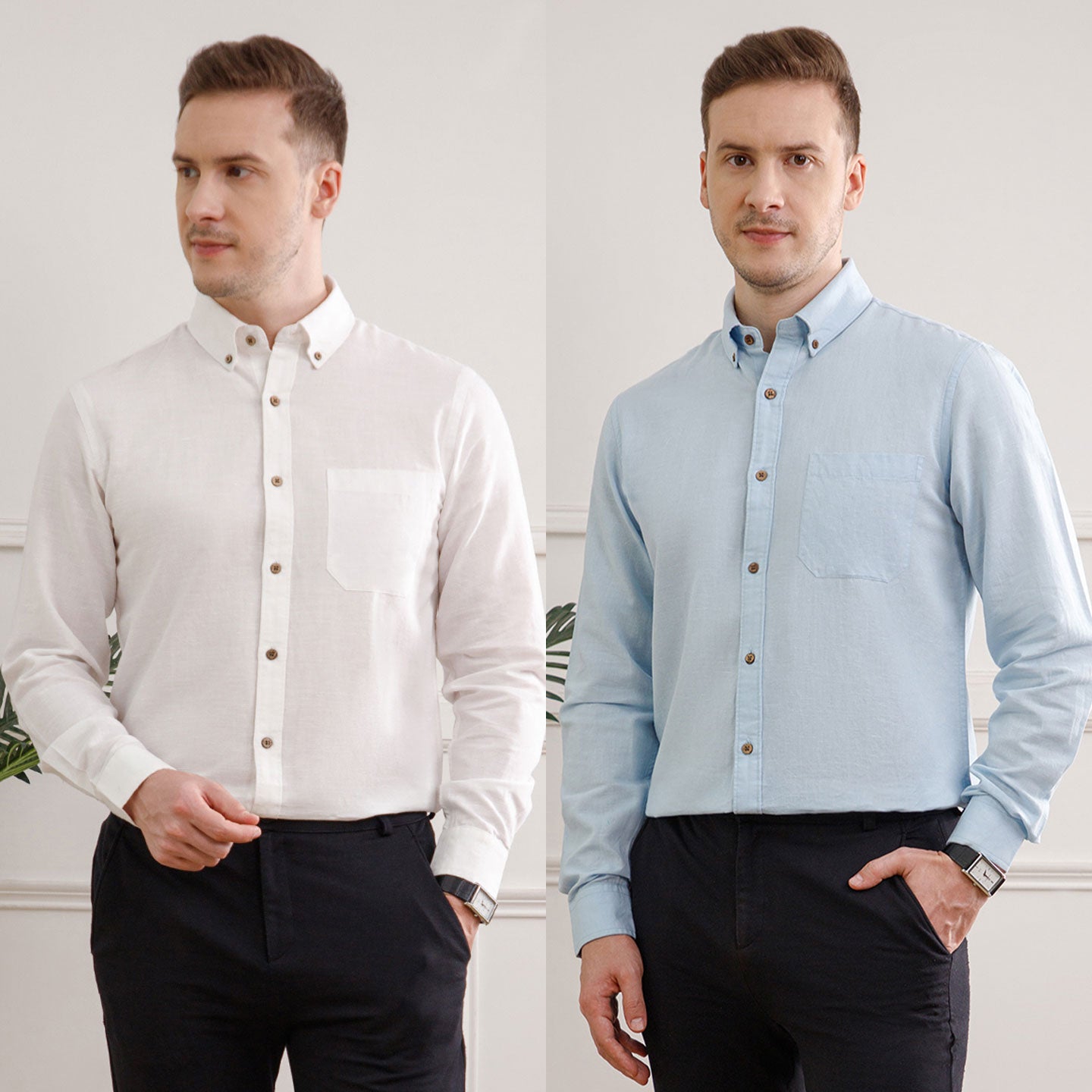 The Best Sellers of Breeze Linen Full Sleeves - 2 Shirt Pack - Baby Blue & Ivory
