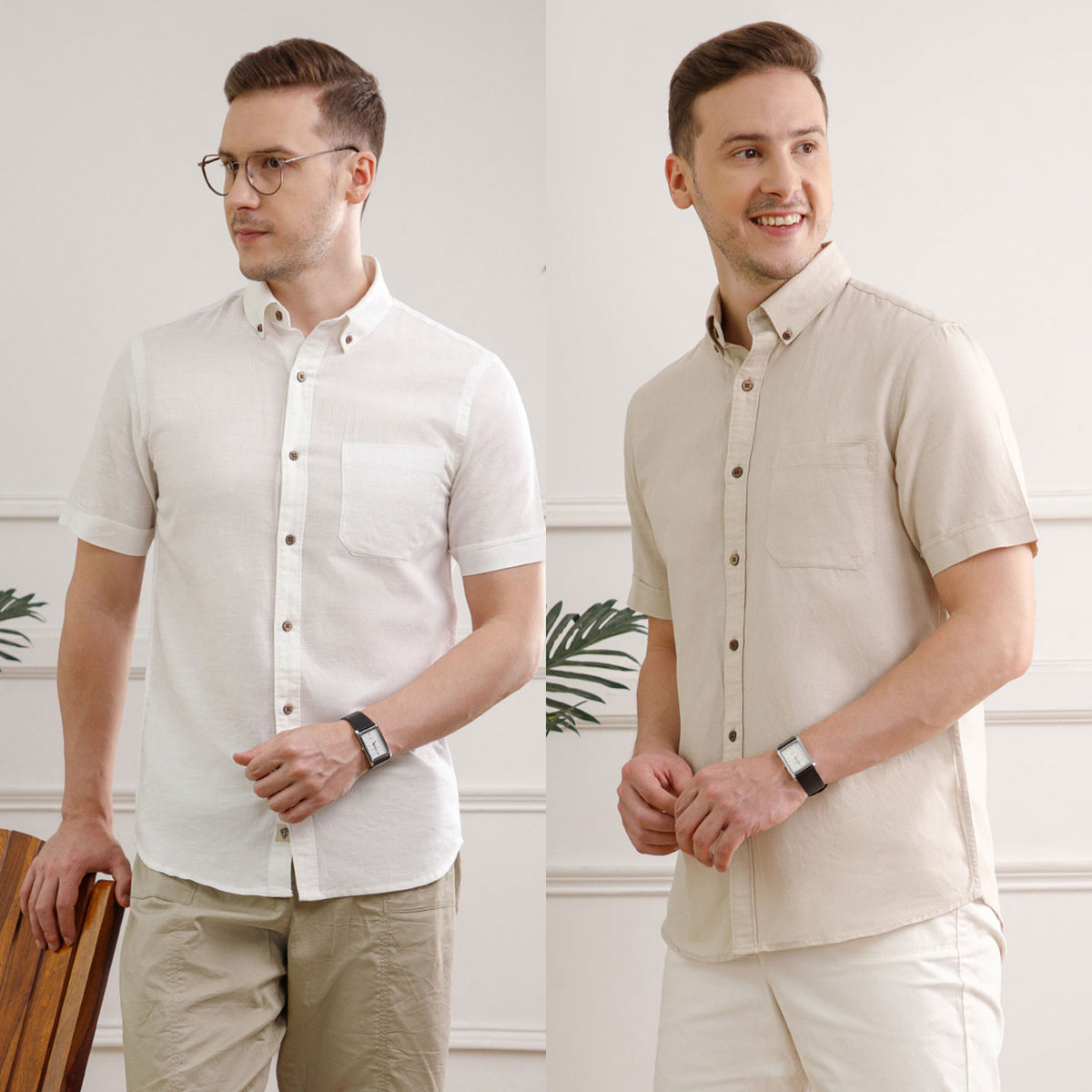 The Best Sellers of Breeze Linen Half Sleeves - 2 Shirt Pack - Sand & Snow