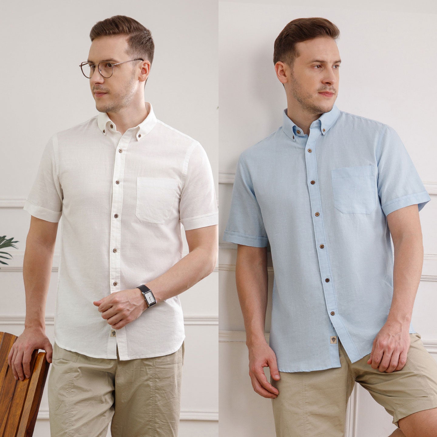 The Best Sellers of Breeze Linen Half Sleeves - 2 Shirt Pack - Powder Blue & Snow