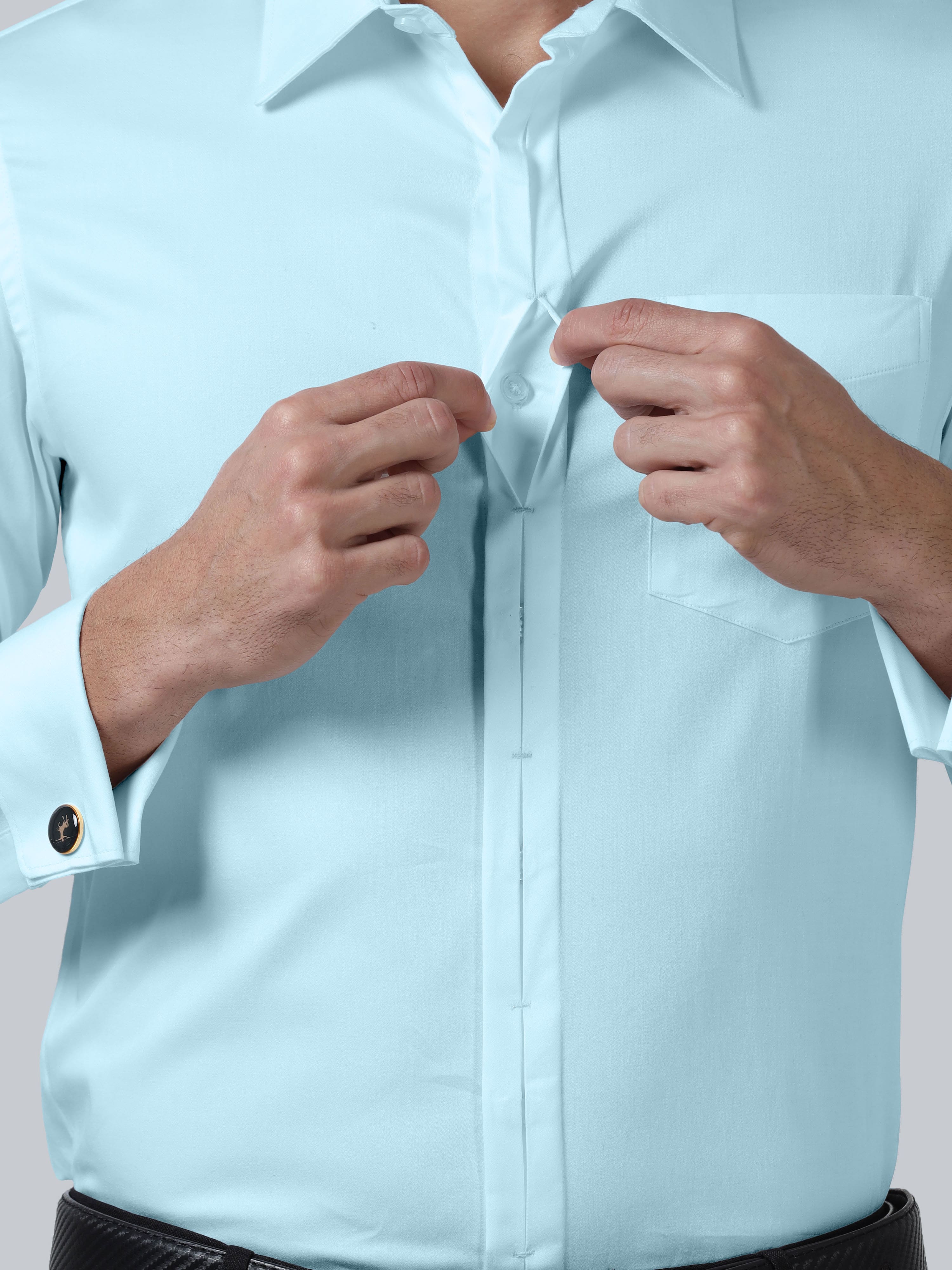 Keneth Sky Blue Shirt with Signature Concealed  Placket & French Cuff