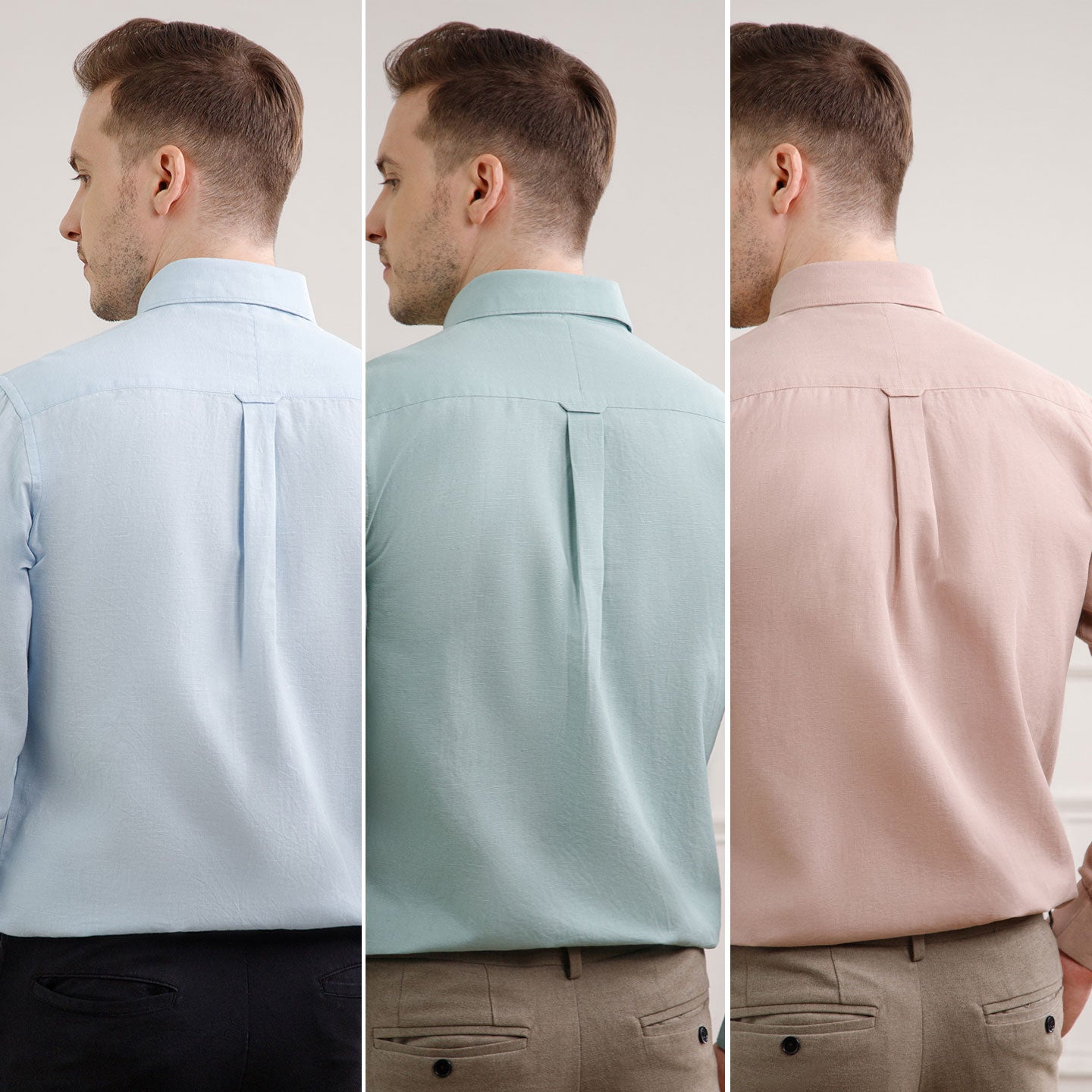 The Best-Sellers of Breeze Linen Full Sleeves - 3 Shirt Pack - Baby Blue, Seaweed & Wood Rose