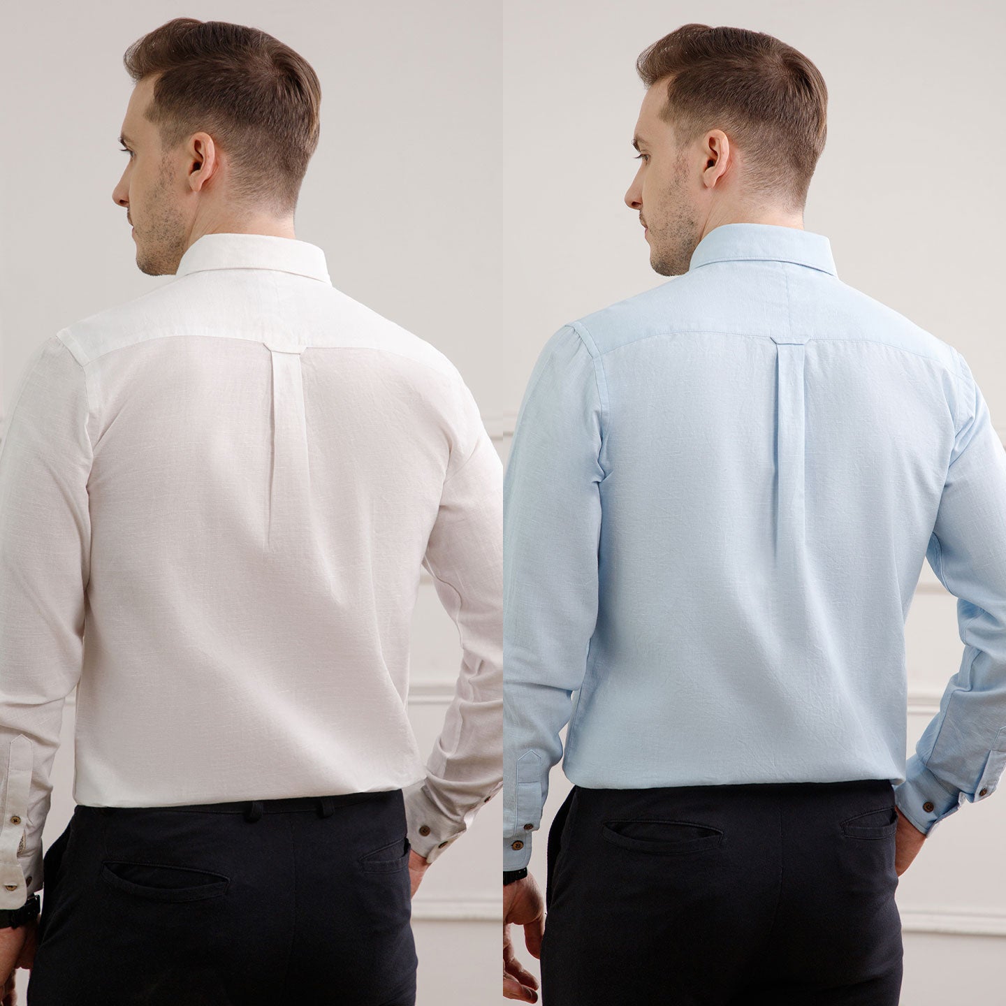 The Best Sellers of Breeze Linen Full Sleeves - 2 Shirt Pack - Baby Blue & Ivory