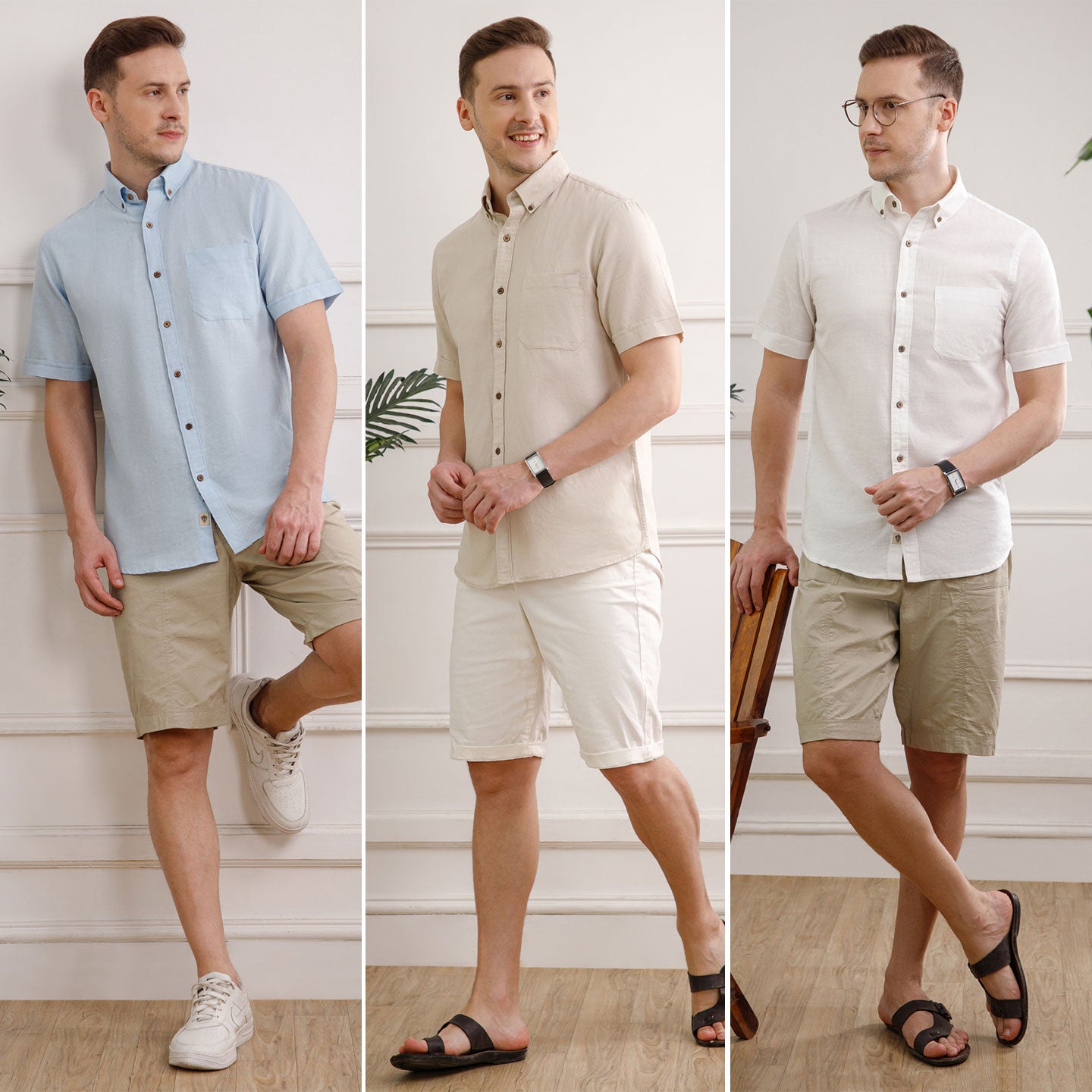 The Best-Sellers of Breeze Linen Half Sleeves - 3 Shirt Pack - Powder Blue, Sand & Snow