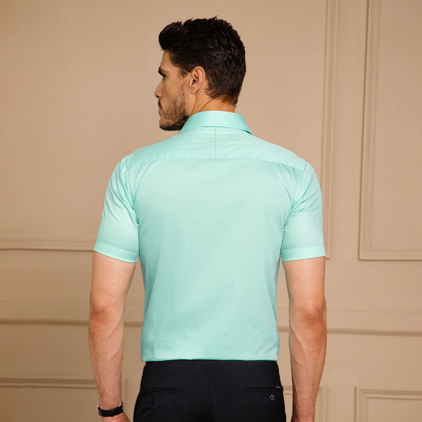 Ashley Half Sleeves Giza Cotton Shirt In Fresh Aqua