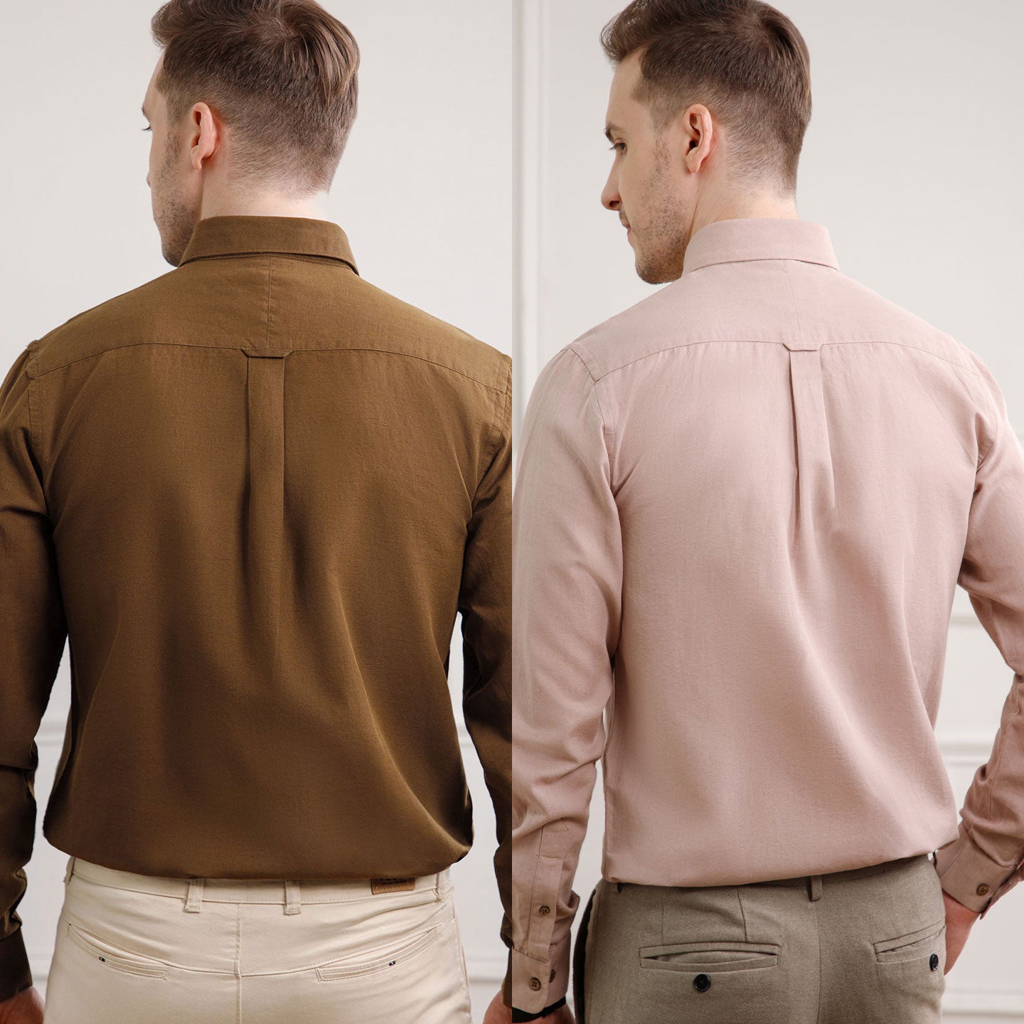 The Best Sellers of Breeze Linen Full Sleeves - 2 Shirt Pack - Mocha & Wood Rose