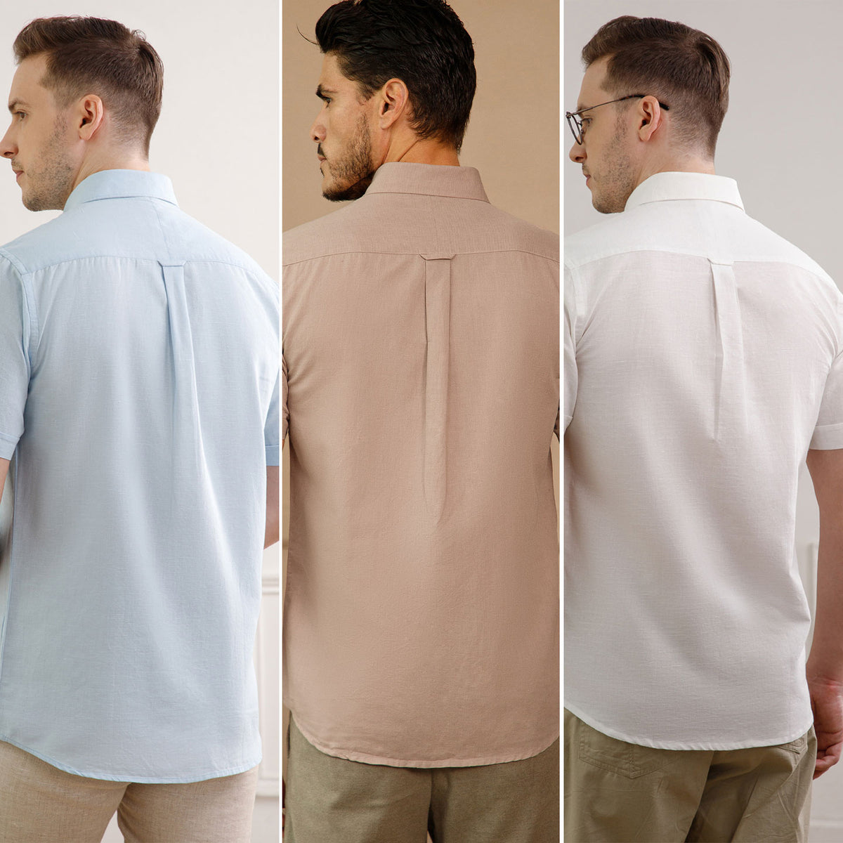 The Best-Sellers of Breeze Linen Half Sleeves - 3 Shirt Pack - Powder Blue, Velvet rose & Snow