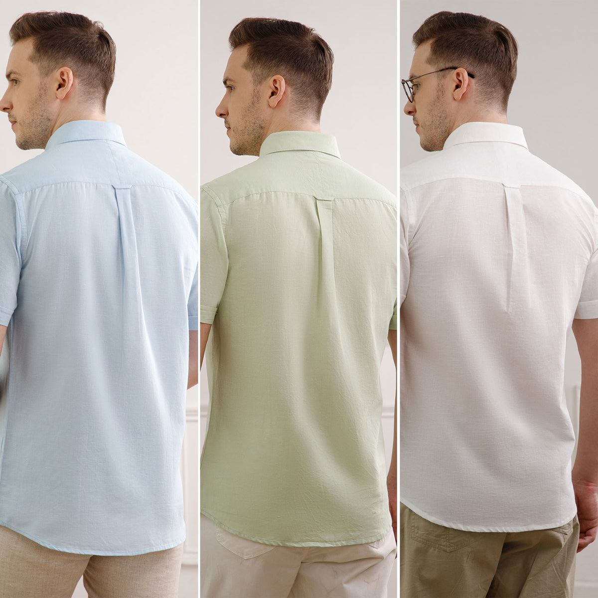 The Best-Sellers of Breeze Linen Half Sleeves - 3 Shirt Pack - Powder Blue, Grass & Snow