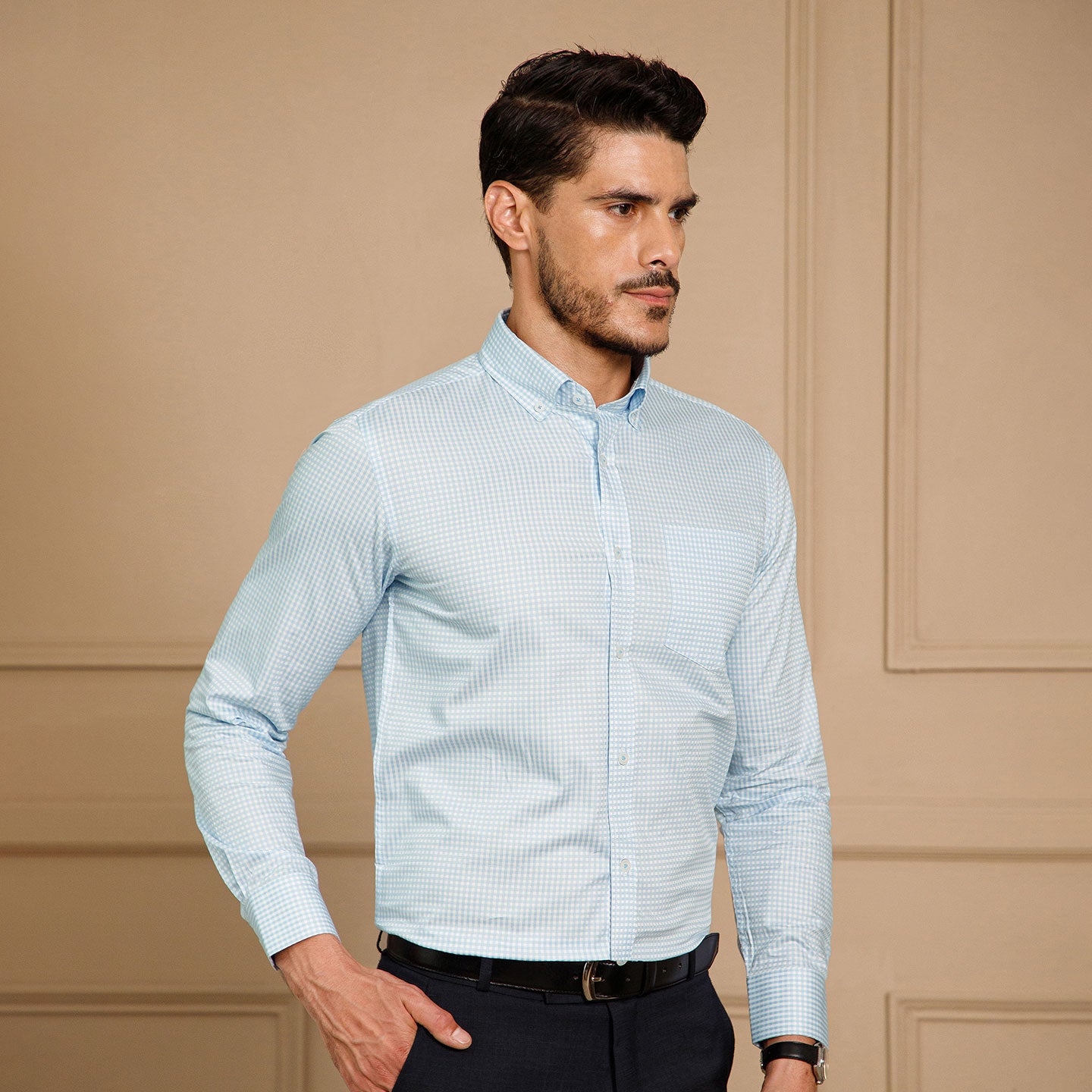 Gingham 2 Ply Check Shirt In Cloud Blue