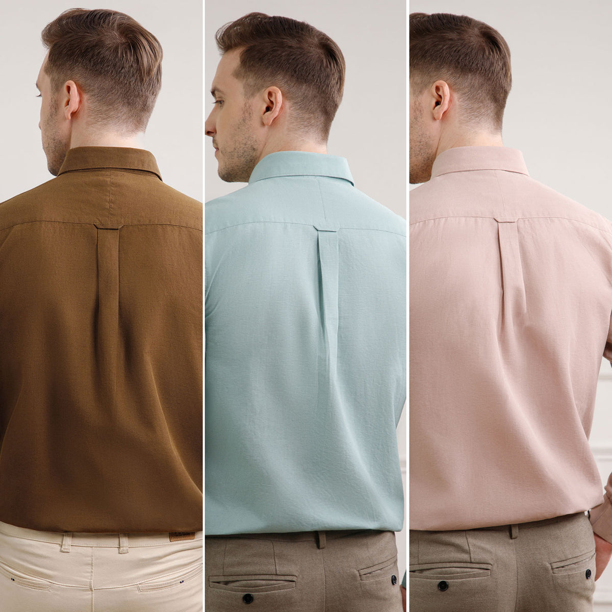 The Best-Sellers of Breeze Linen Full Sleeves - 3 Shirt Pack - Mocha, Seaweed & Wood Rose
