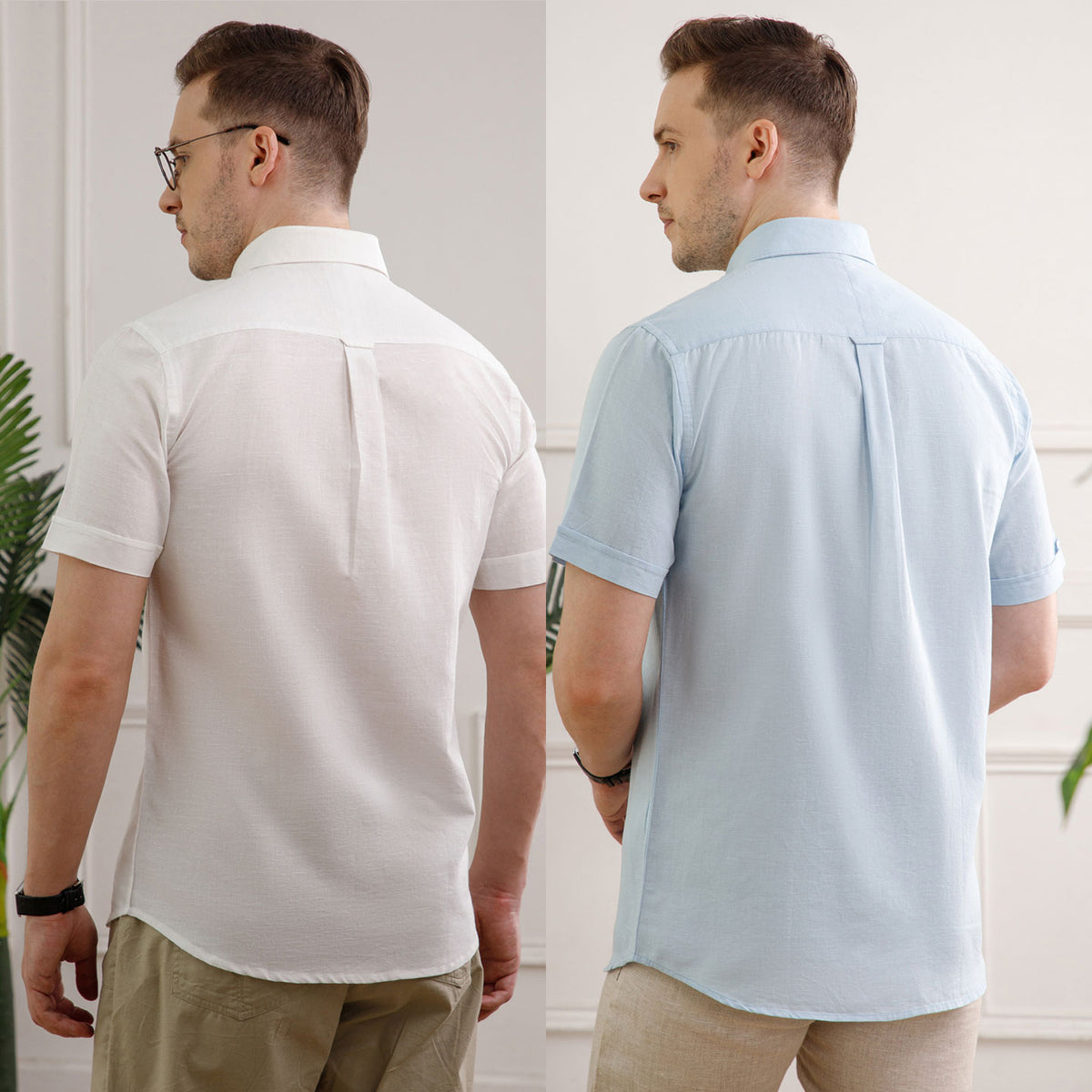 The Best Sellers of Breeze Linen Half Sleeves - 2 Shirt Pack - Powder Blue & Snow