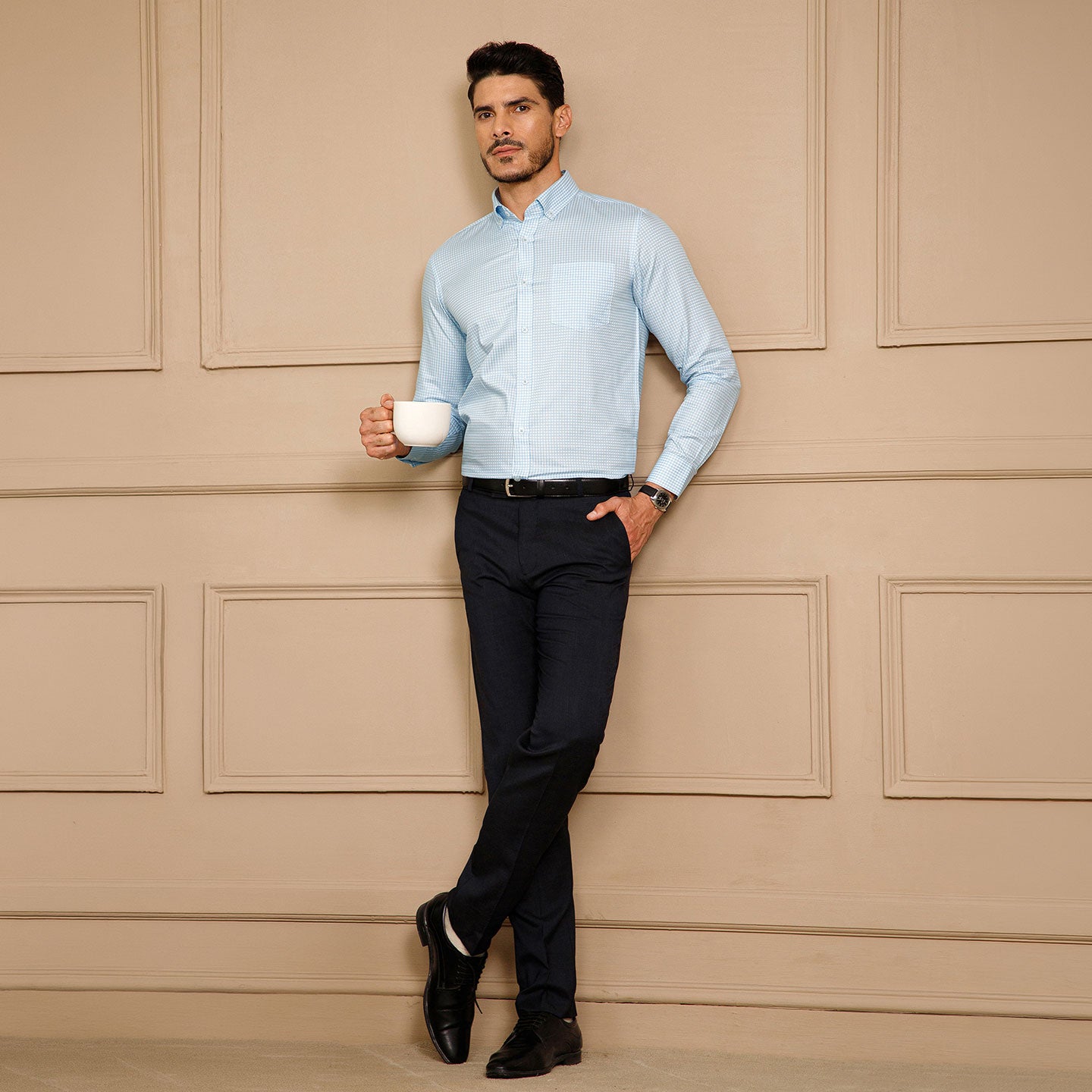 Gingham 2 Ply Check Shirt In Cloud Blue