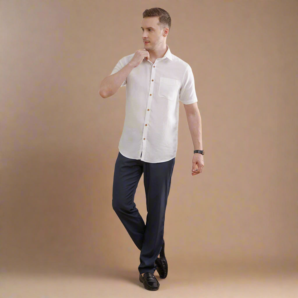 Earthy Hemp Half Sleeves Shirt in Snow