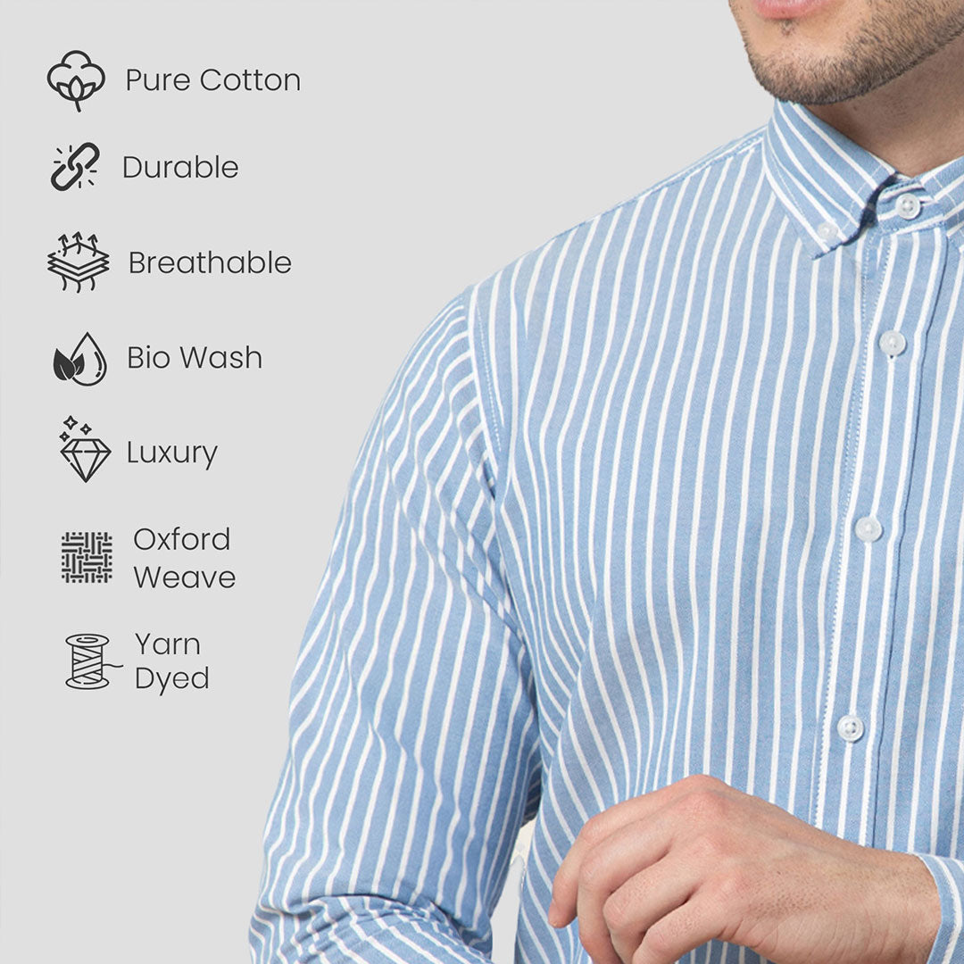 Regal Oxford Stripe Shirt In Denim Blue