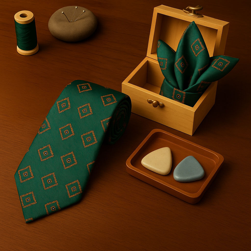 Regal Box Handmade Tie & Pocket Square in Emerald