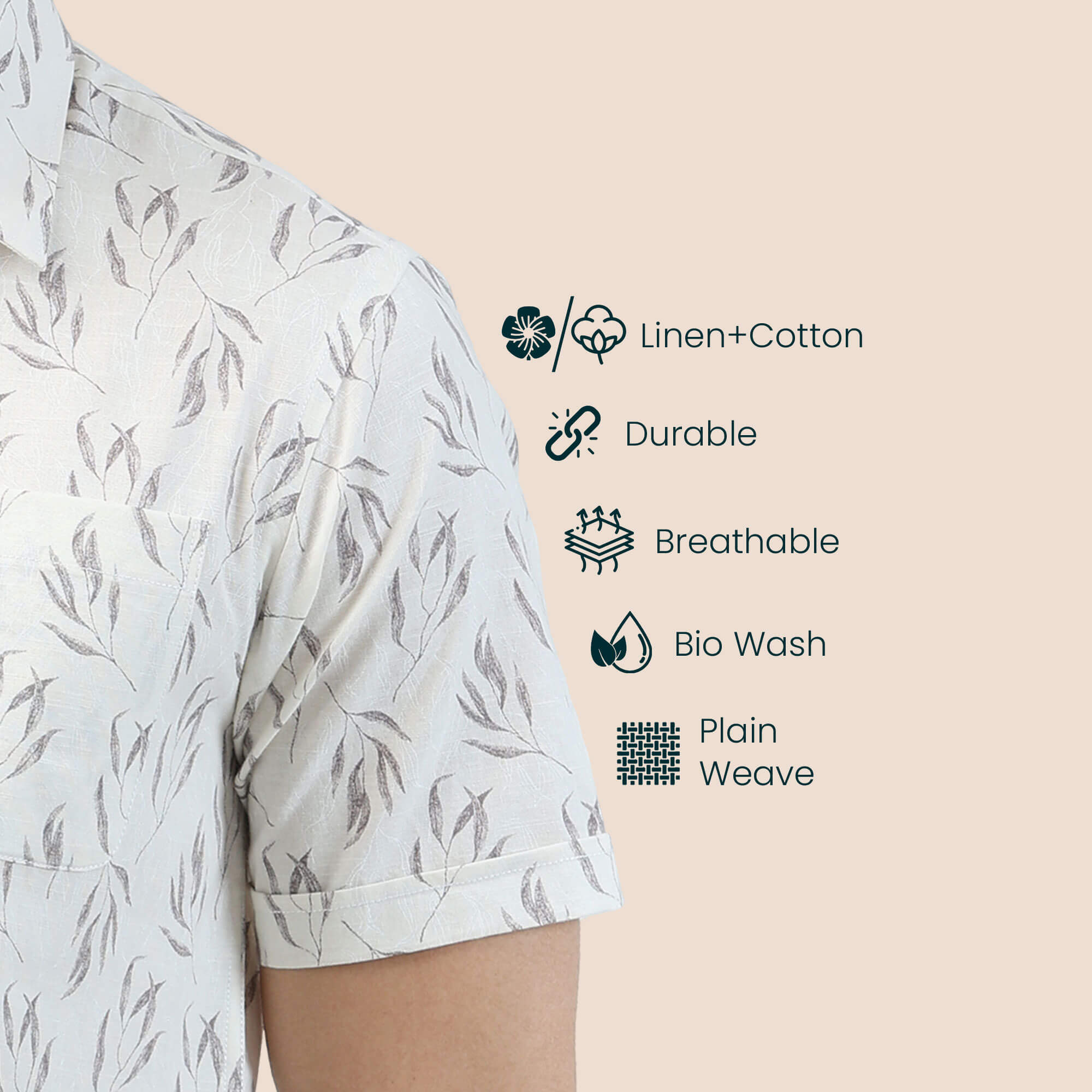Breeze Linen Shirt In Grey Leaf Print