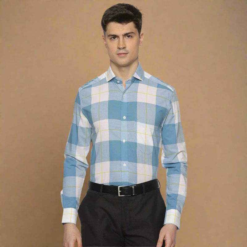 Maverick Cotton Check Shirt In Blue & White