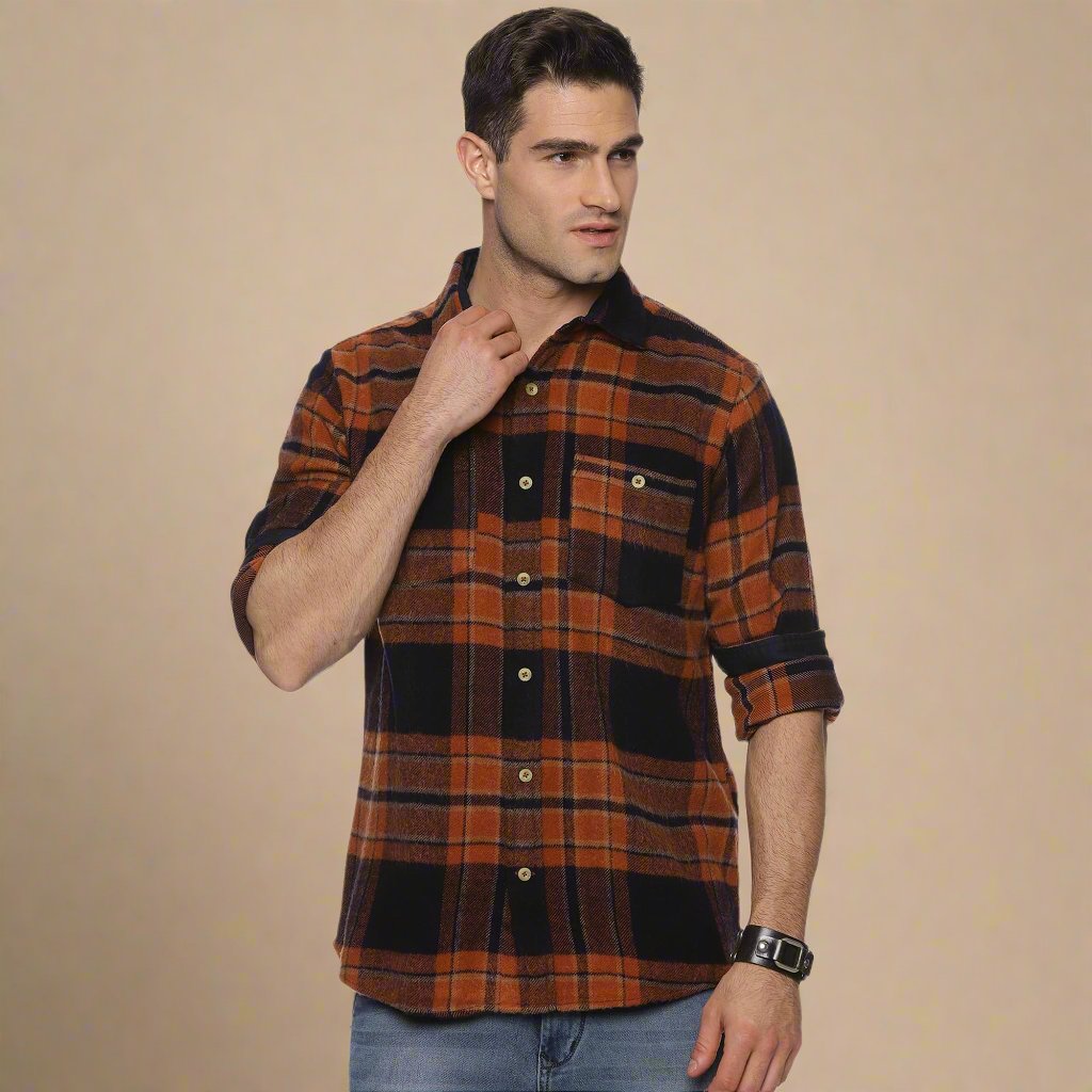 LUMBER WINTER CHECK SHIRT IN RUST - The Formal Club