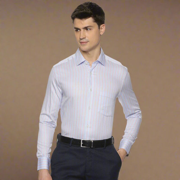 Enigma Cotton Stripes Shirt In Light Blue