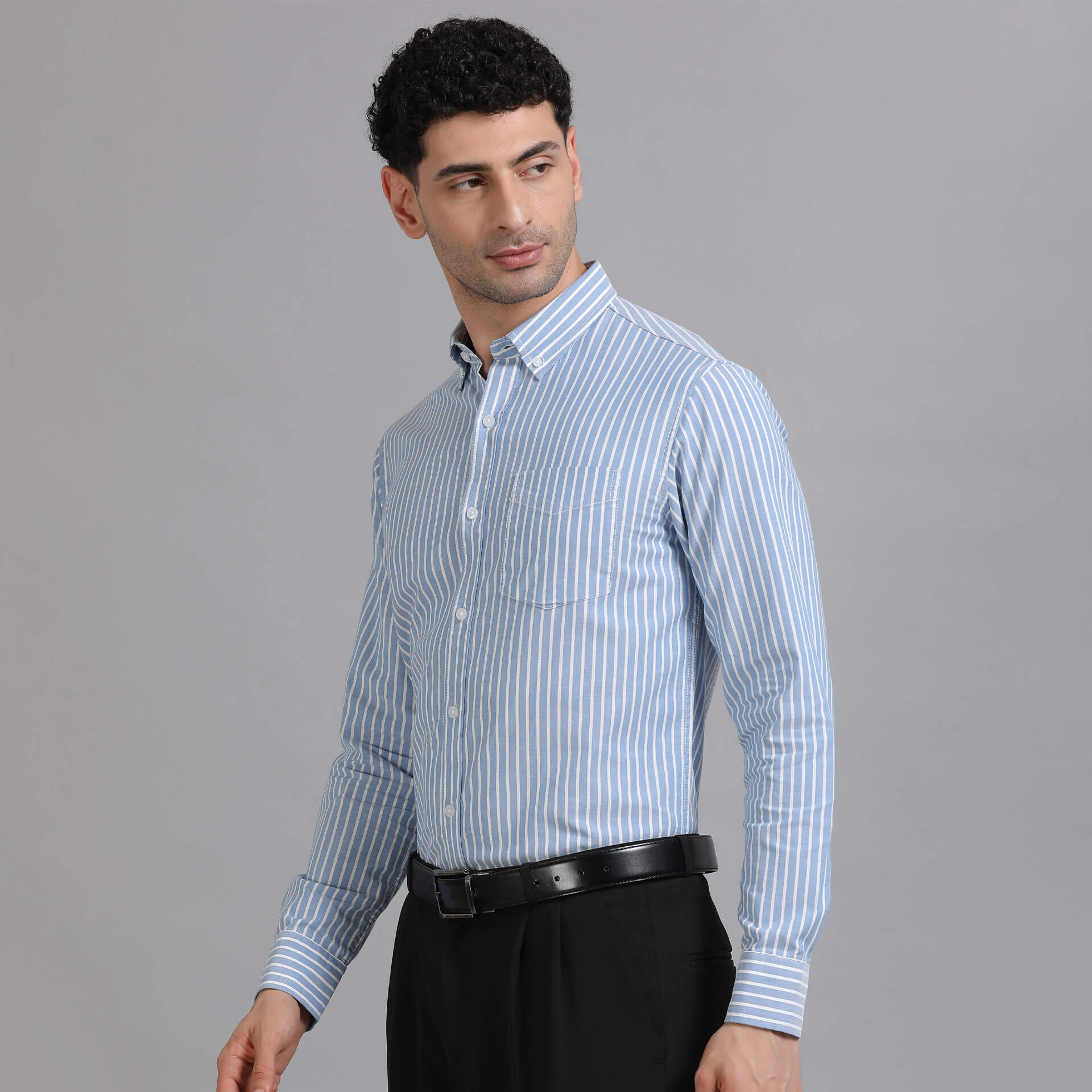 Regal Oxford Stripe Shirt In Denim Blue