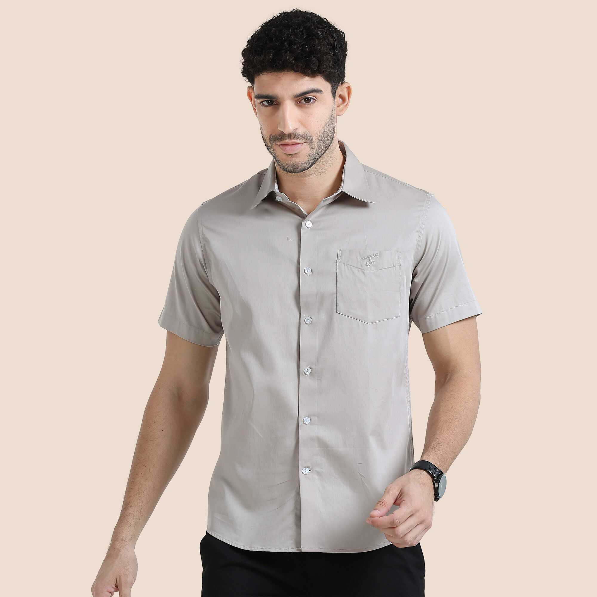 Ashley Half Sleeve Giza Cotton Shirt In Mushroom