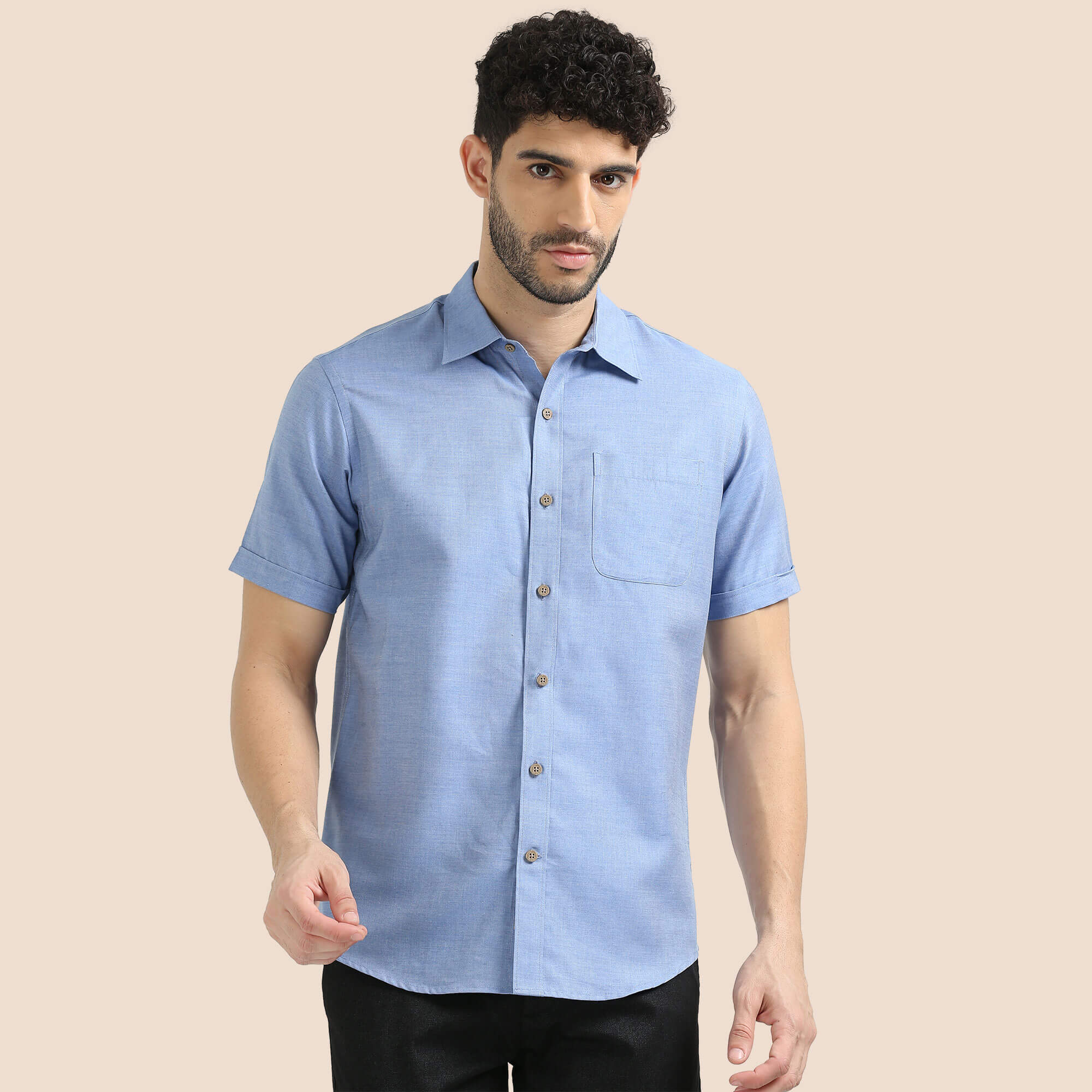 Woods Lyocell Short Sleeve Shirt in Blue Melange