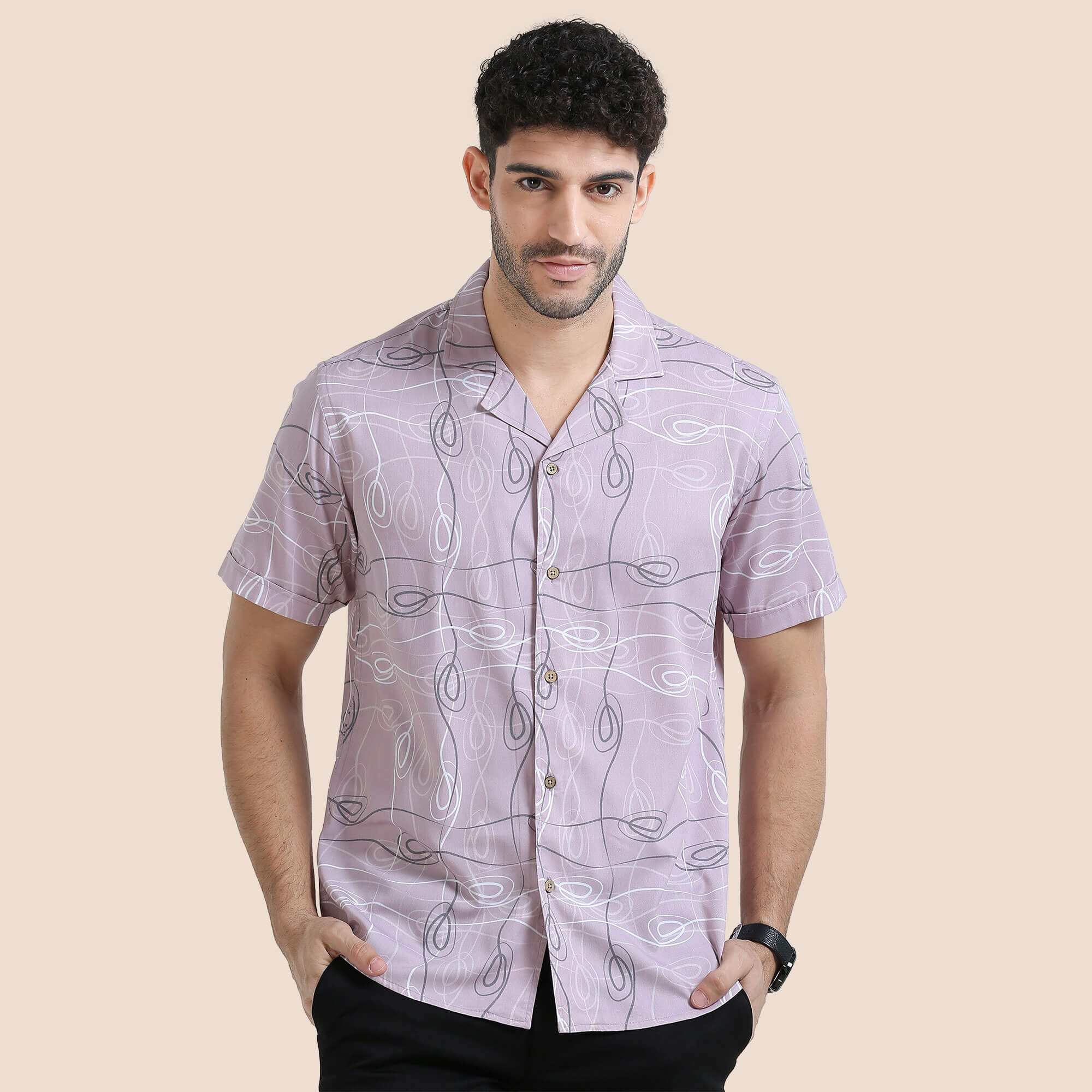 Vacay Cuban Collar Half Sleeve Shirt In Pink Infinity