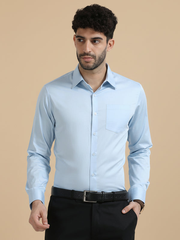 Cambridge Giza Cotton Shirt In Ice Blue