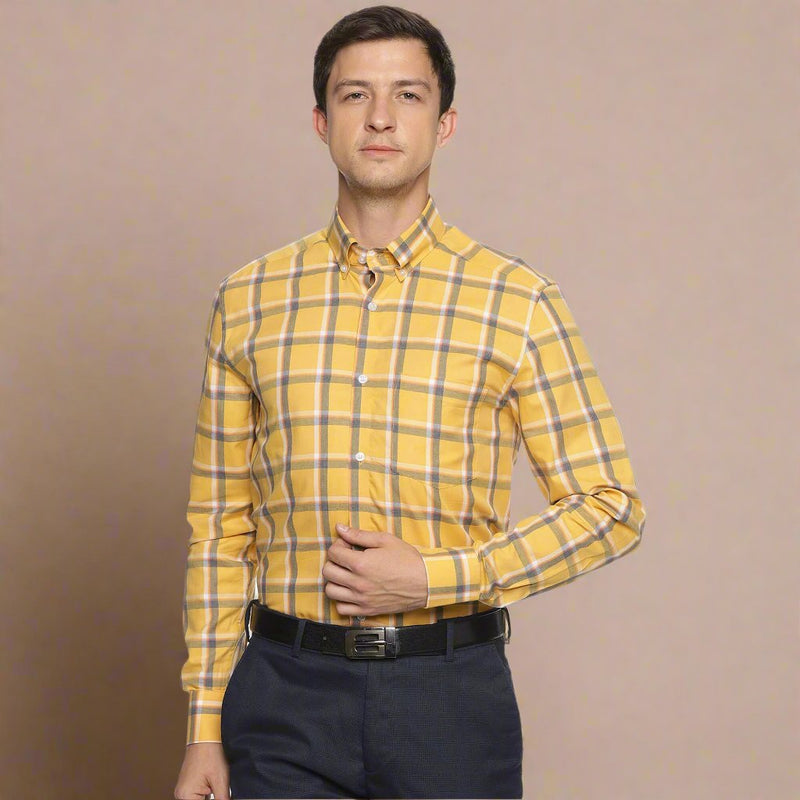 Maverick Cotton Check Shirt In Yellow